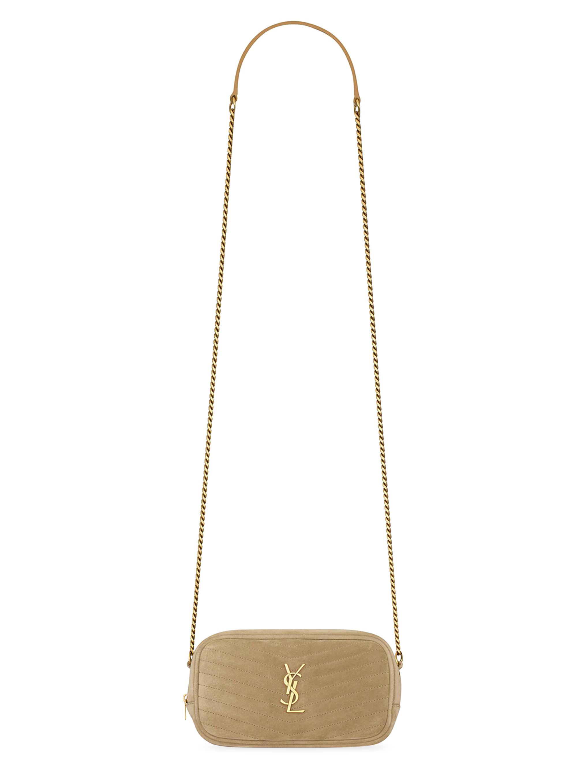 Saint Laurent Women's Lou Mini Crossbody Bag In Quilted Suede - Matte Gold