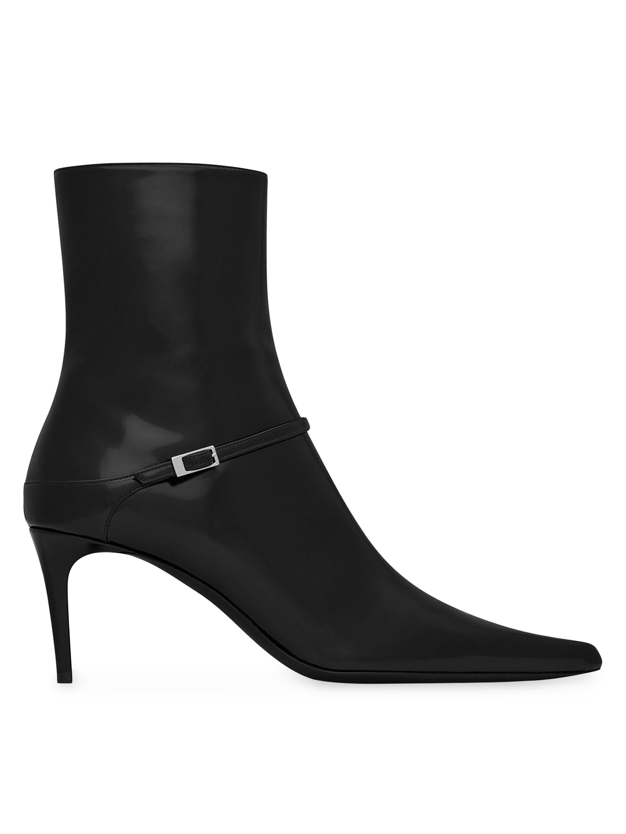 Saint Laurent Women's Vendome Booties In Glazed Leather - Black
