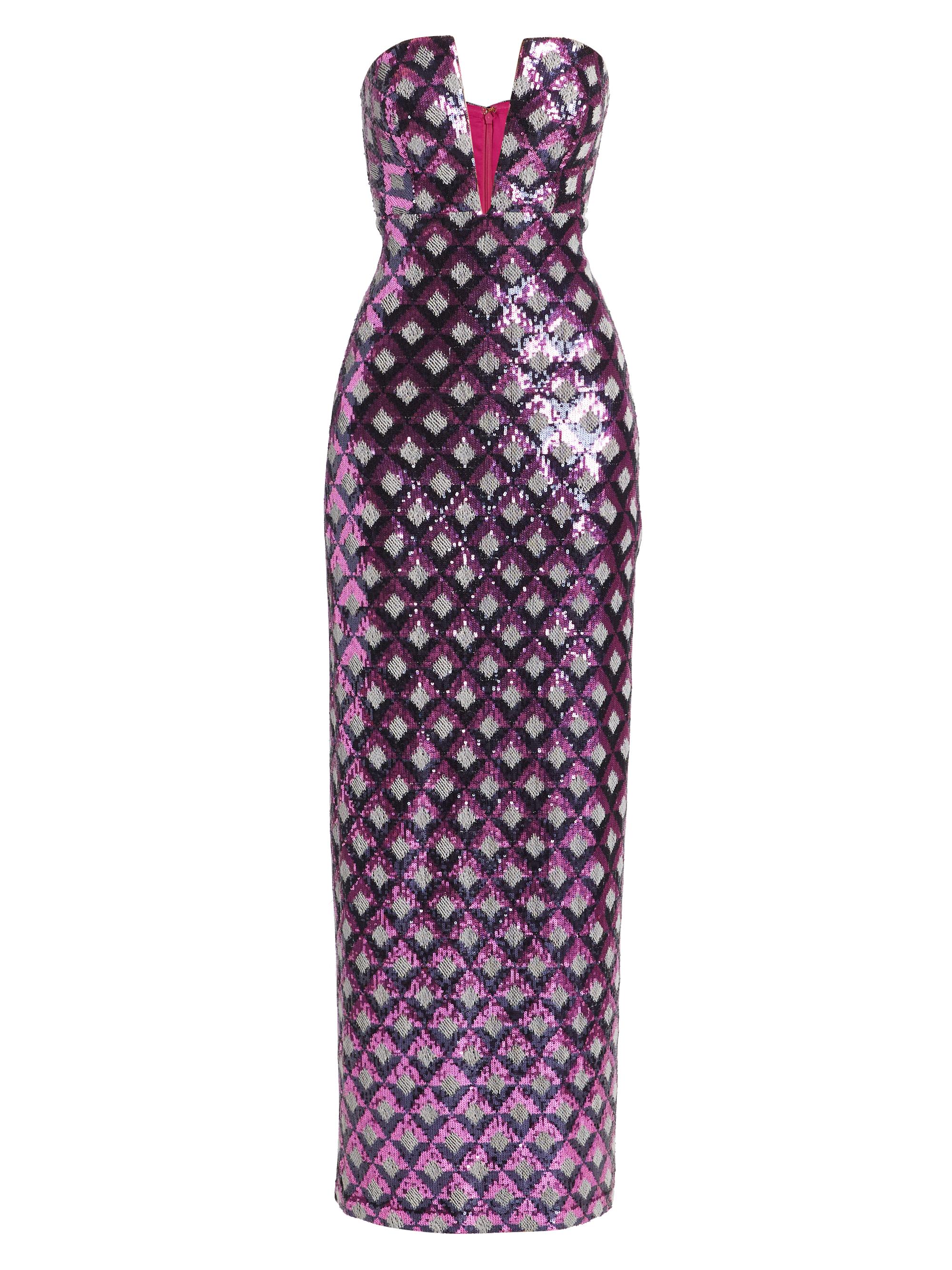 Ramy Brook Women's Ramona Geometric Sequined Strapless Gown - Pink Orchid Check Mate