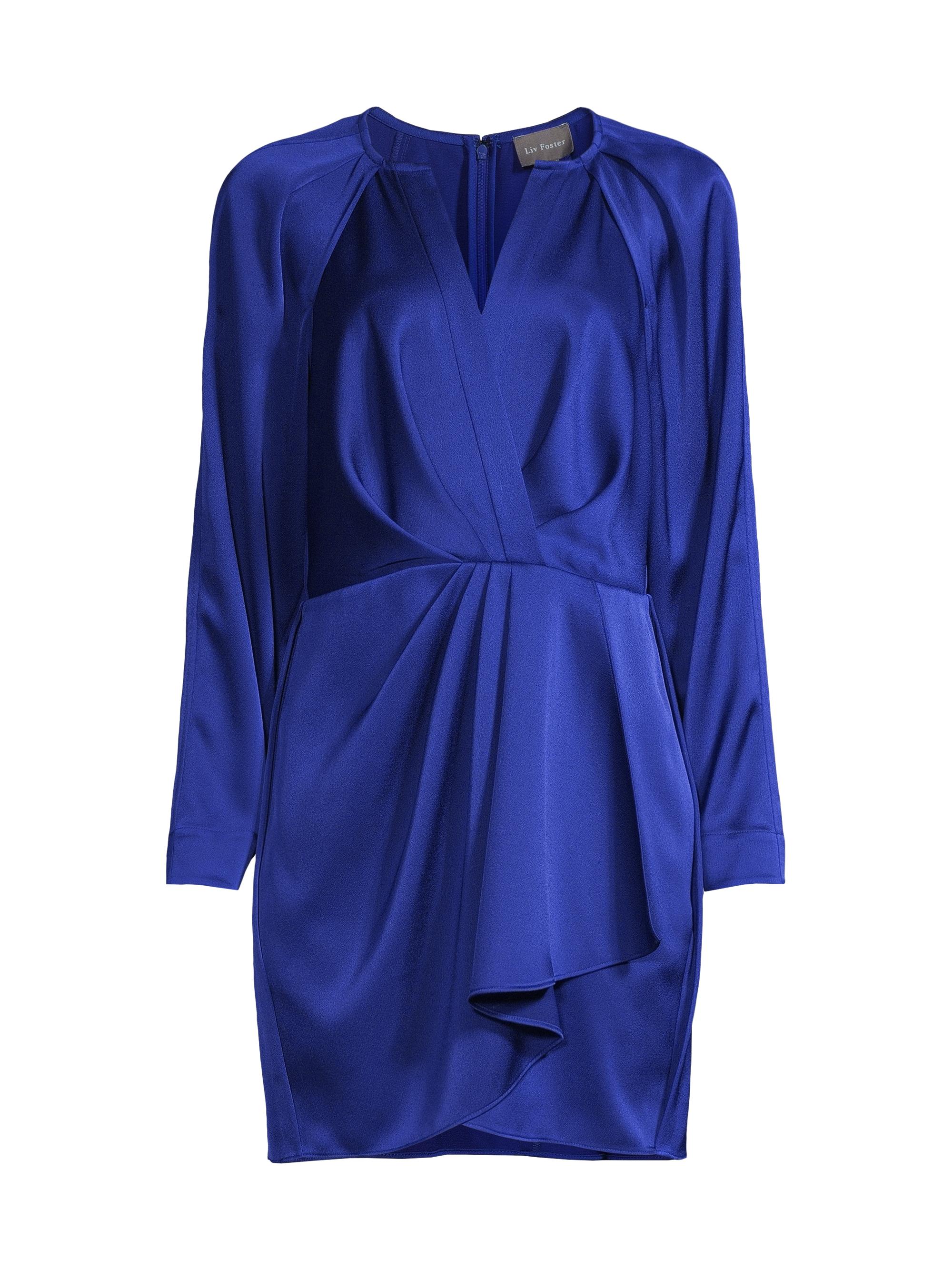 Liv Foster Women's Ruffled Long-Sleeve Satin Minidress - Royal Sapphire