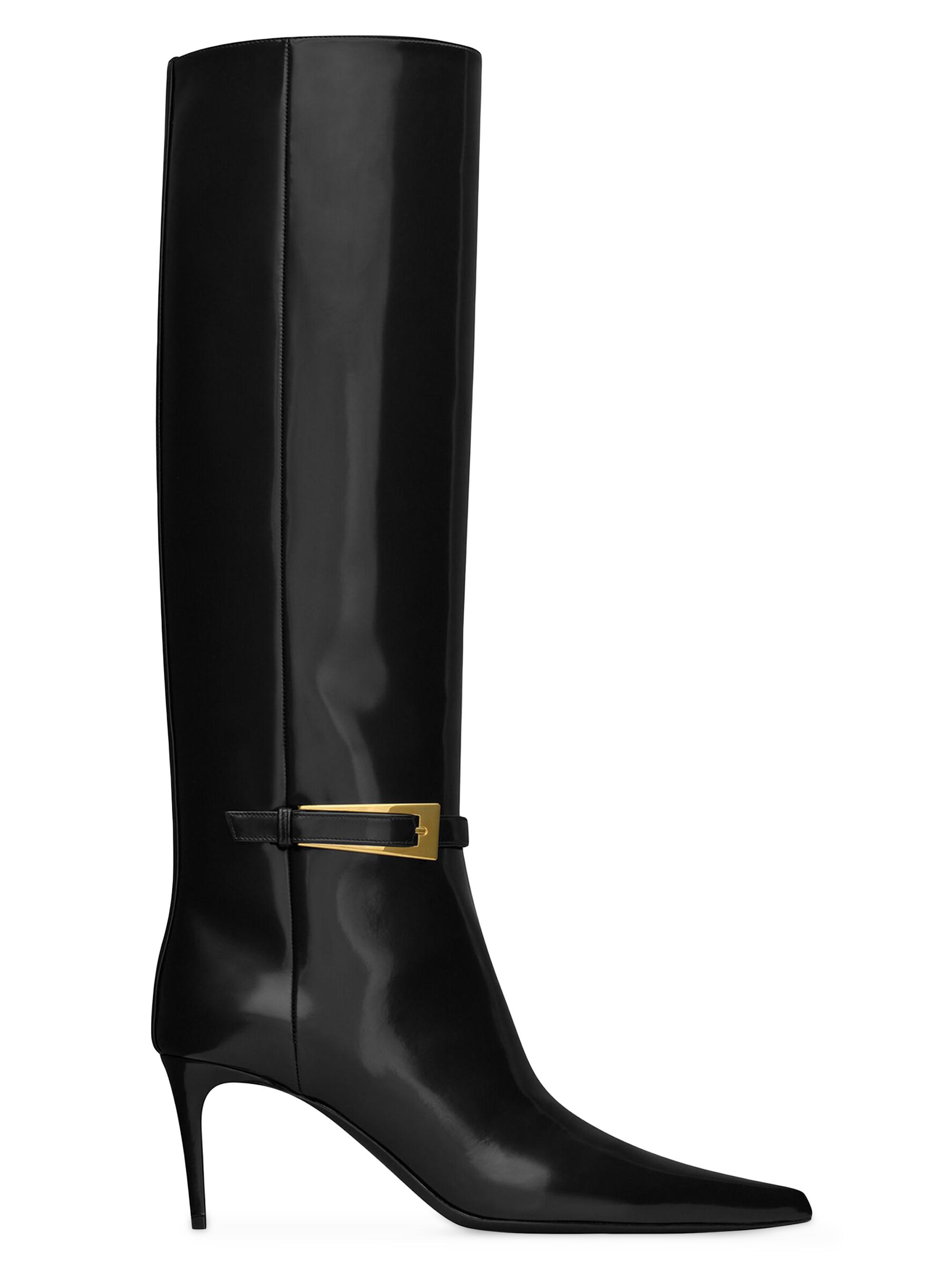 Saint Laurent Women's Lee Boots in Glazed Leather - Black