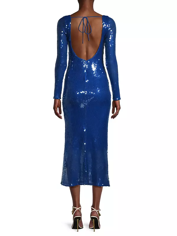 Alessia Blue Silver Sequin Strapless Midi Dress