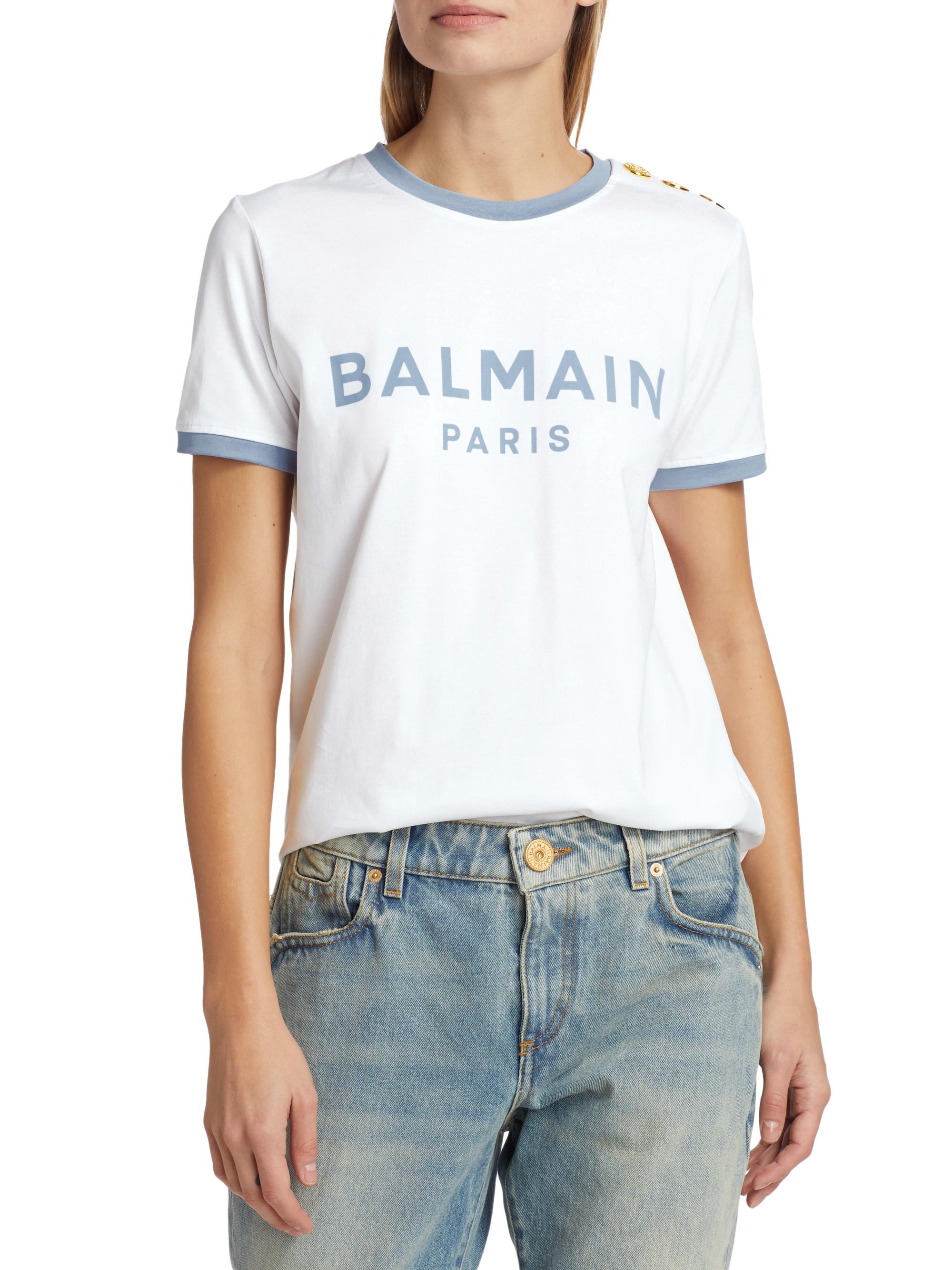 【BALMAIN】肩ボタンカットソー Balmain Logo Button-Shoulder Muscle T-Shirt | Saks Fifth Avenue