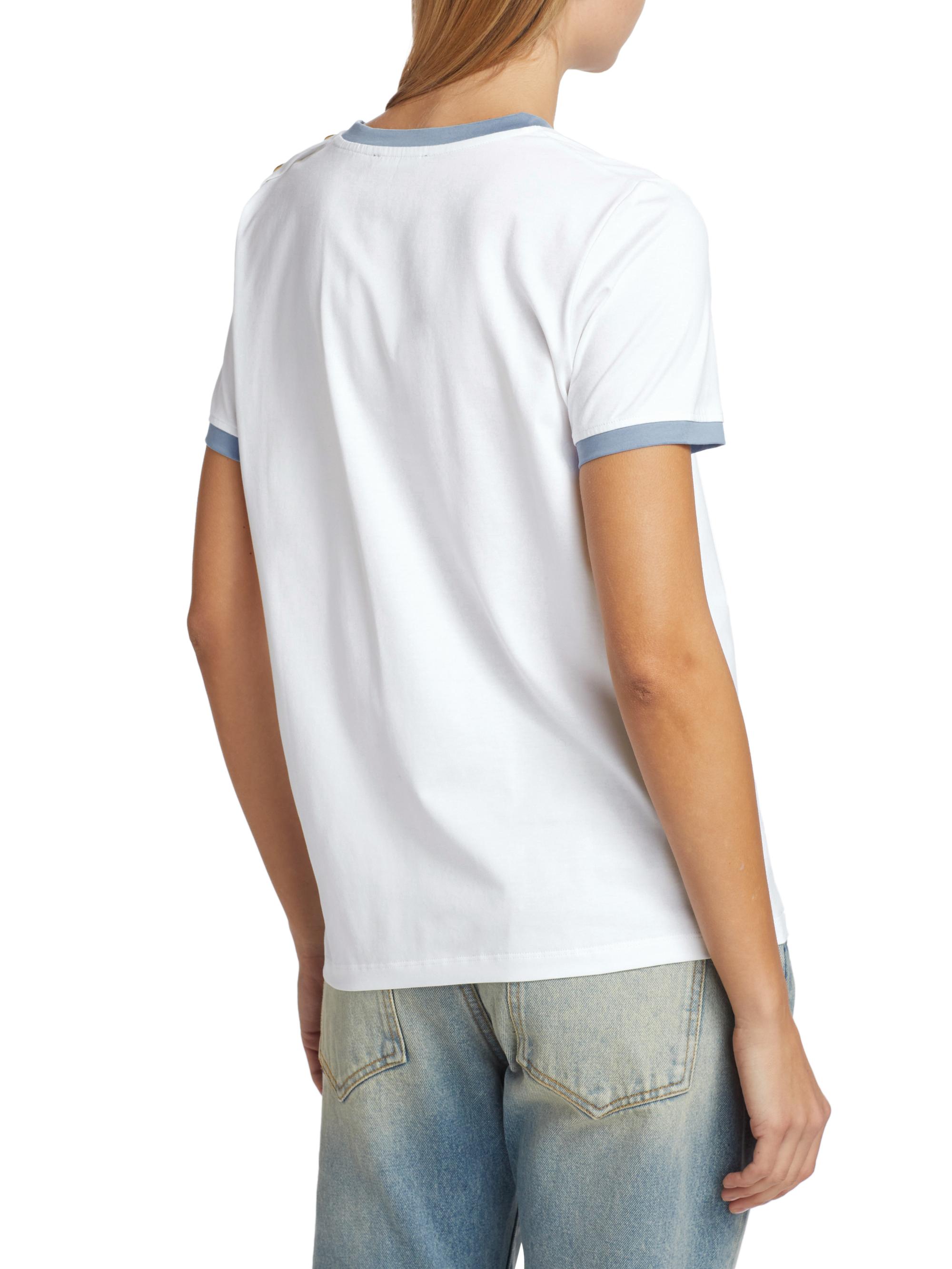 Balmain Logo Button-Shoulder Ringer T-Shirt | Saks Fifth Avenue