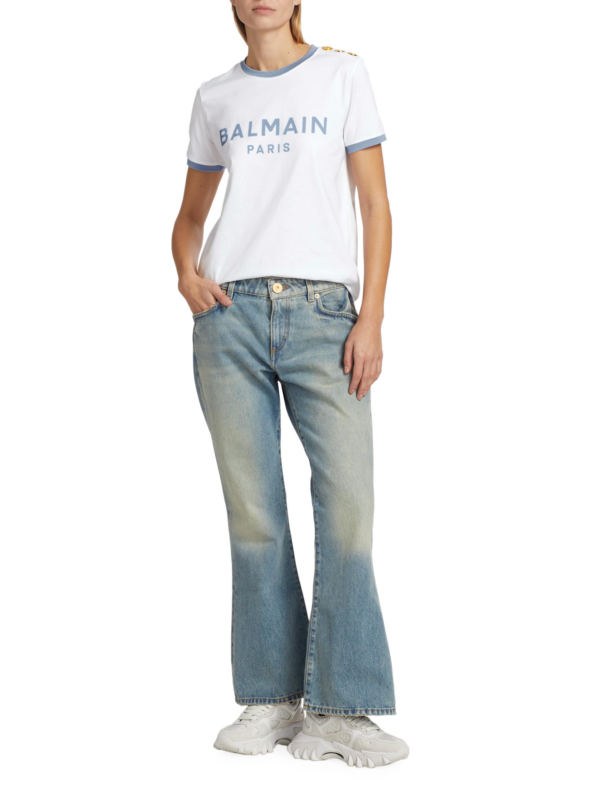 Shop Balmain Logo Button-Shoulder Ringer T-Shirt | Saks Fifth Avenue