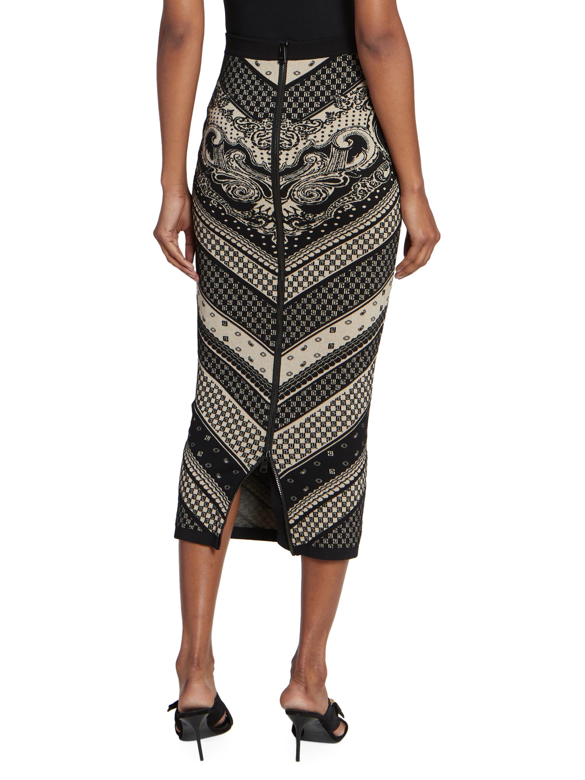 Balmain monogram-pattern knitted pencil skirt - Black