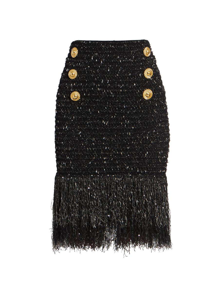 Balmain Tweed Fringe Midi-Skirt | Saks Fifth Avenue
