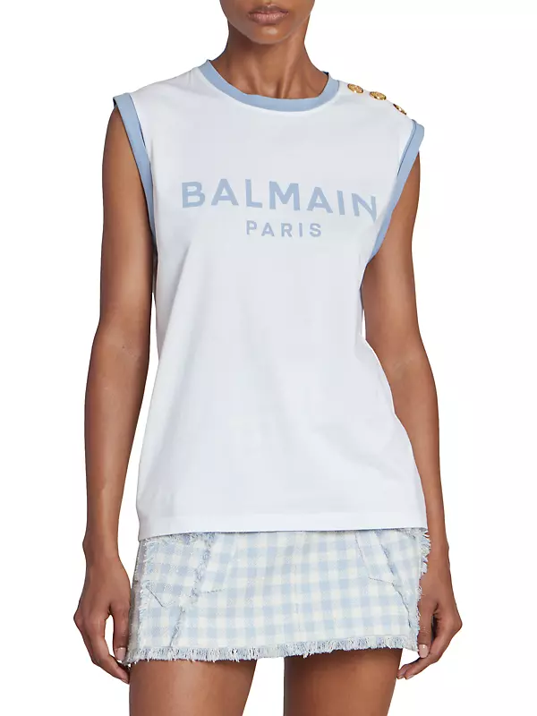 Shop Balmain Button-Shoulder Cotton Logo Tank