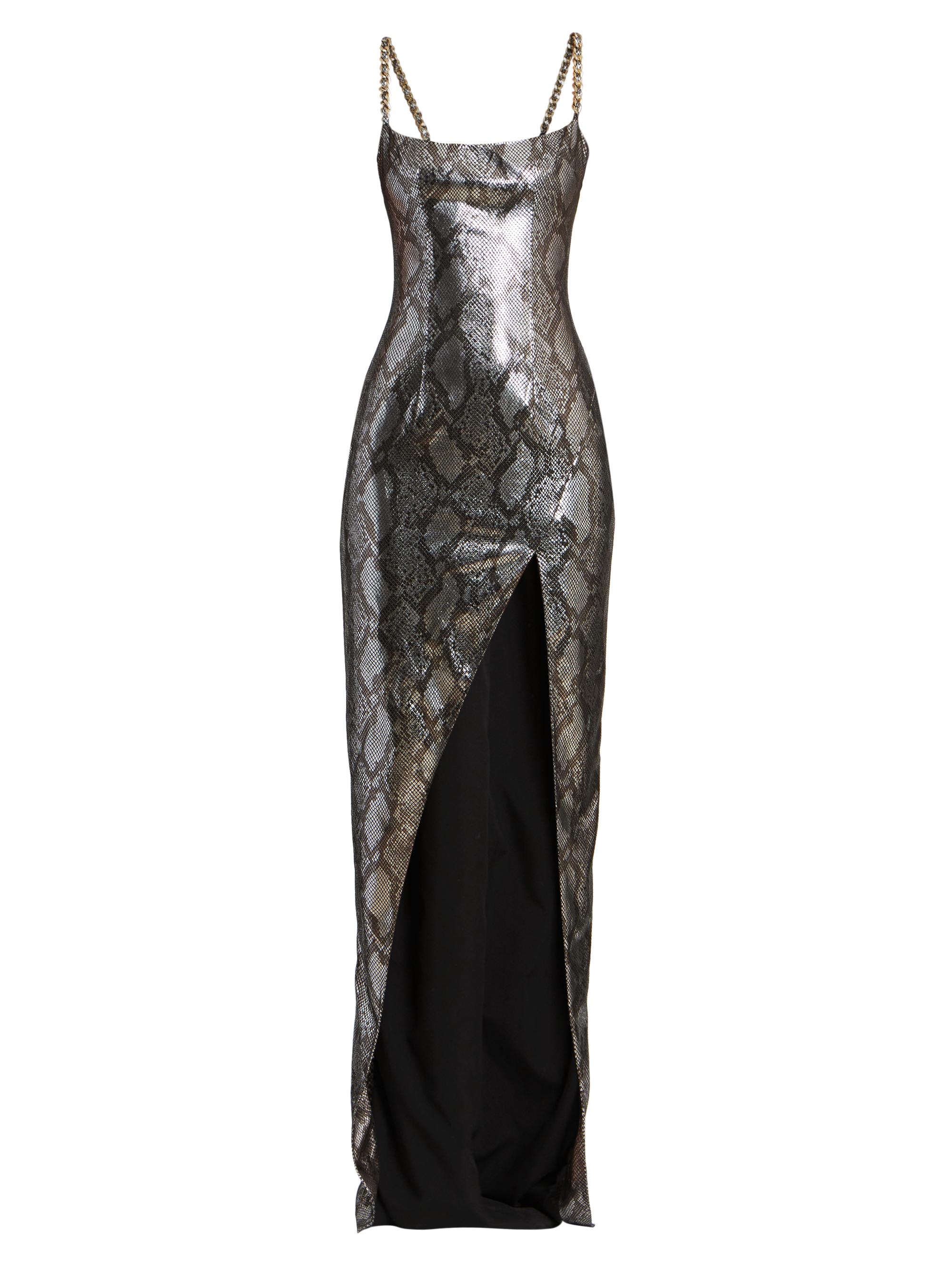 Balmain Shiny Python Print Slit Gown | Saks Fifth Avenue