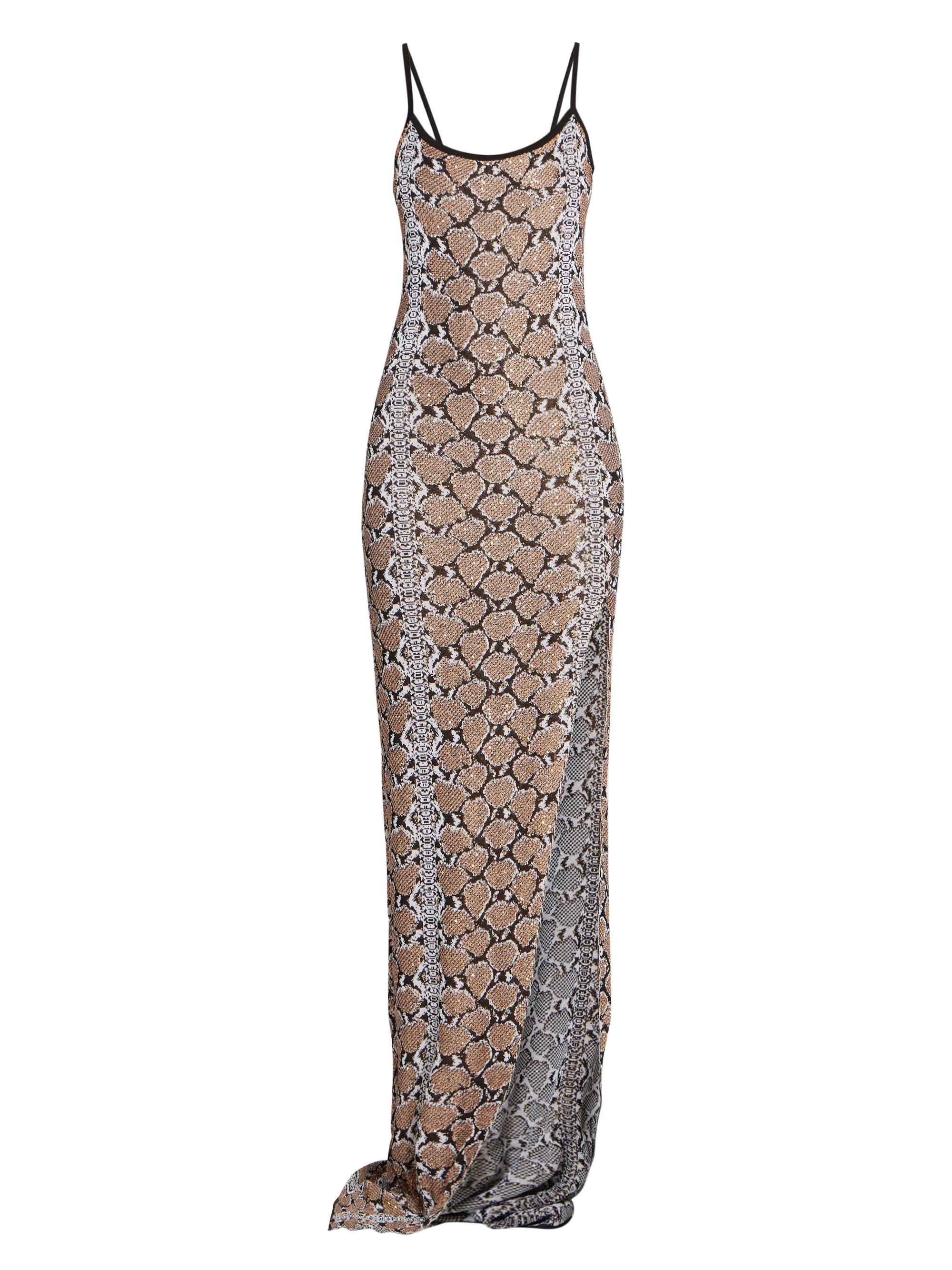 Balmain Women's Sequined Python Print Tank Gown - Black Camel White