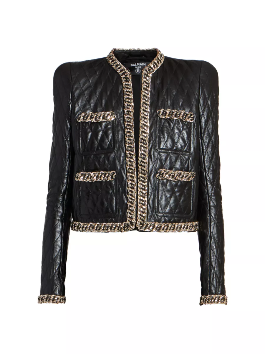 Shop Balmain Quilted Leather Chain Jacket | Saks Fifth Avenue Shop Balmain Quilted Leather Chain Jacket | Saks Fifth Avenue