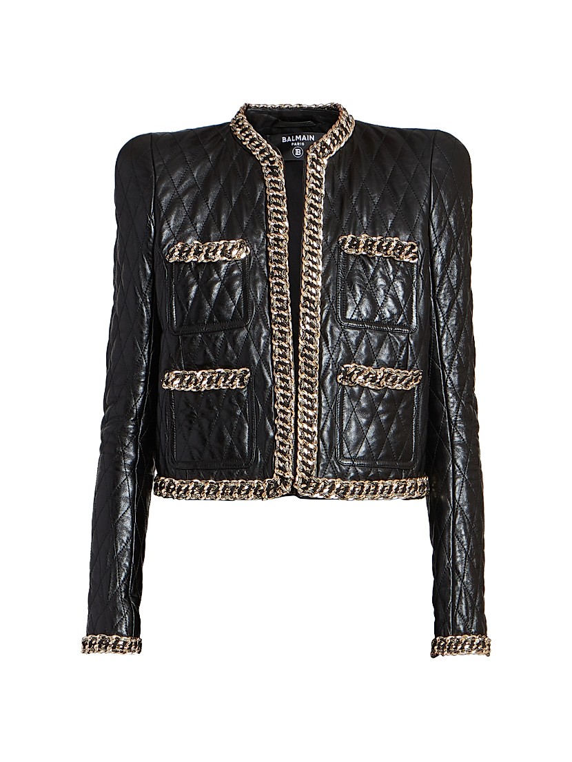 Shop Balmain Quilted Leather Chain Jacket | Saks Fifth Avenue Shop Balmain Quilted Leather Chain Jacket | Saks Fifth Avenue