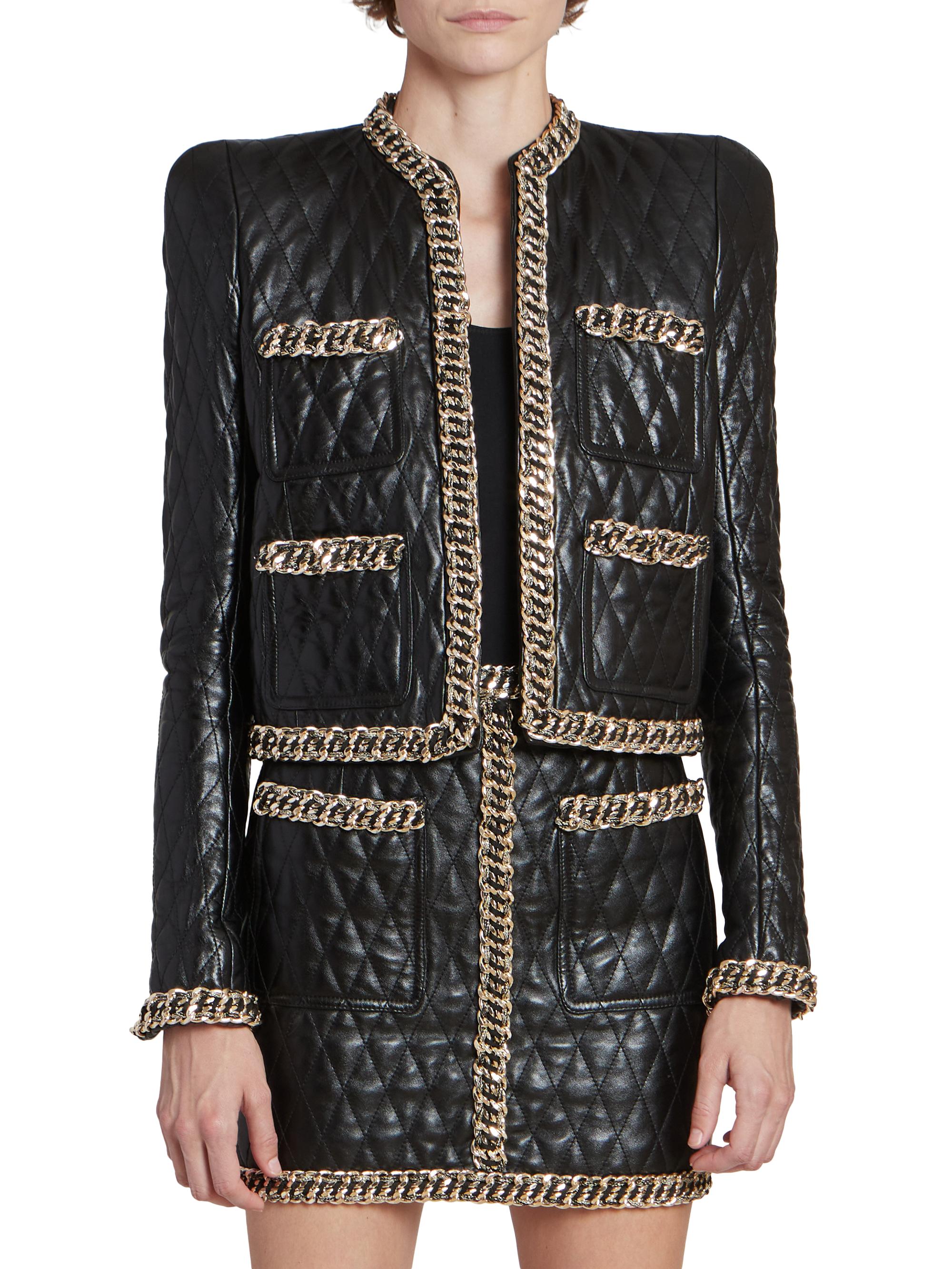 Balmain Quilted Leather Chain Jacket | Saks Fifth Avenue