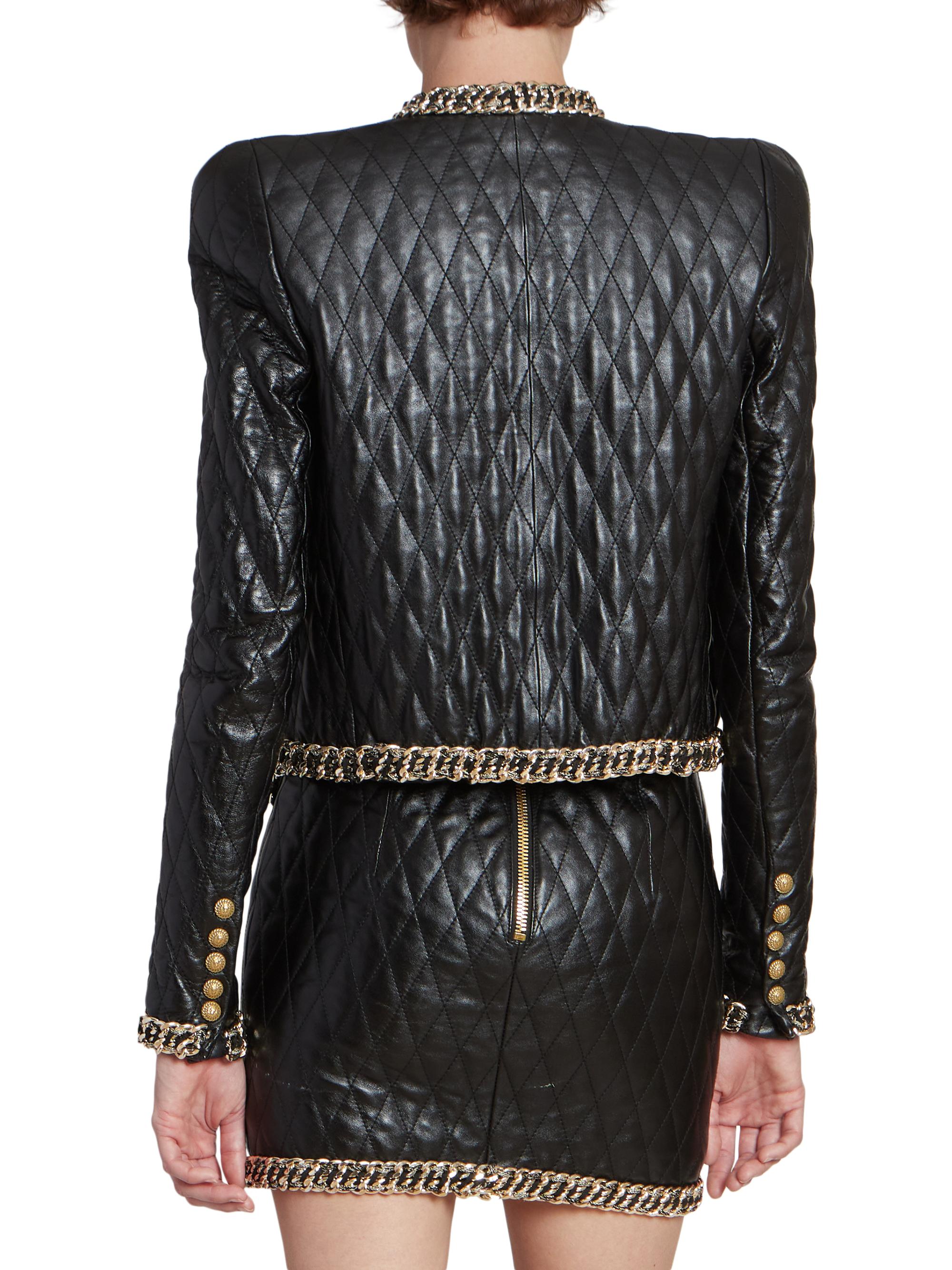 Balmain Black Quilted Leather Jacket