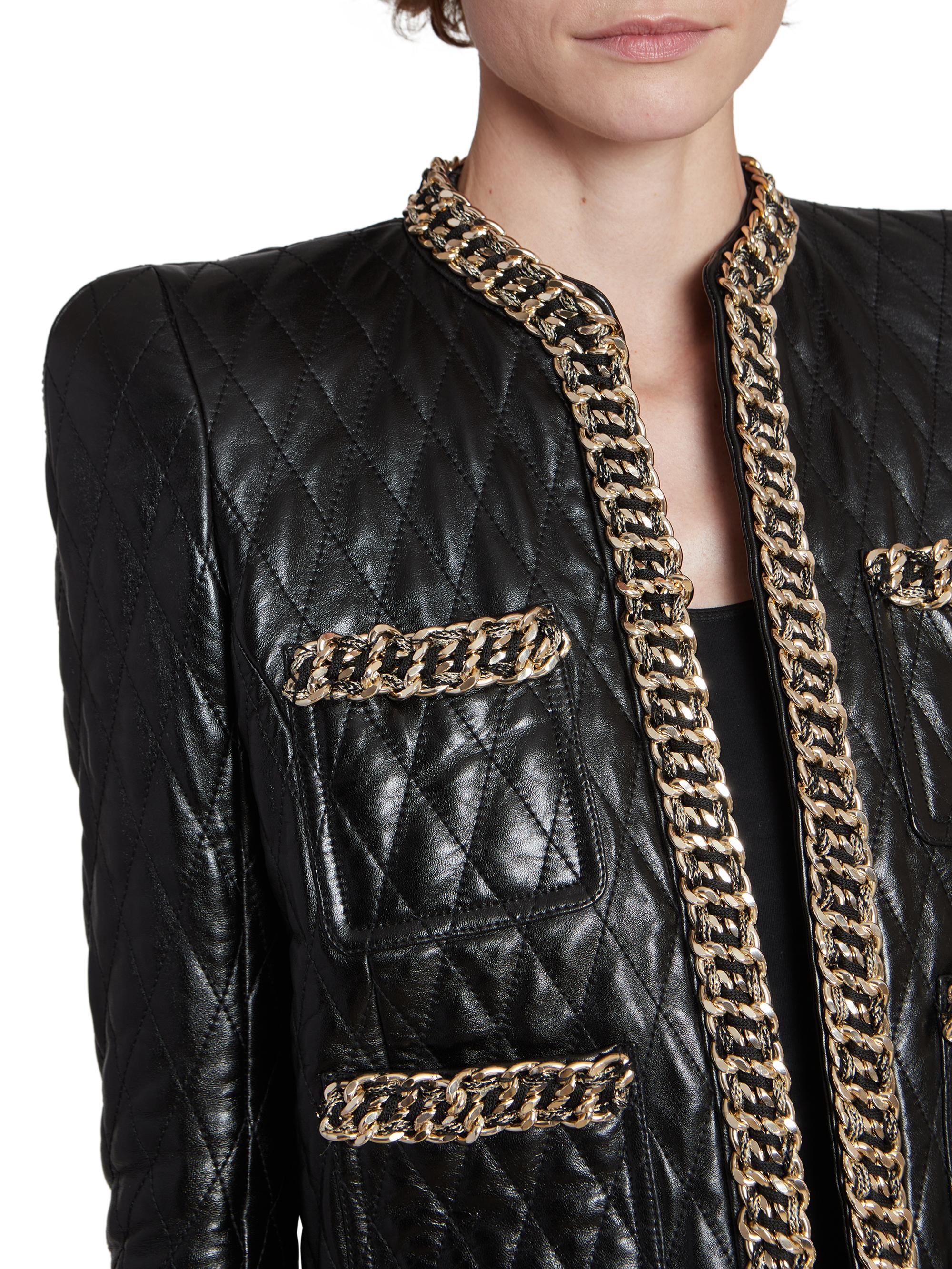 Balmain Quilted Leather Chain Jacket | Saks Fifth Avenue