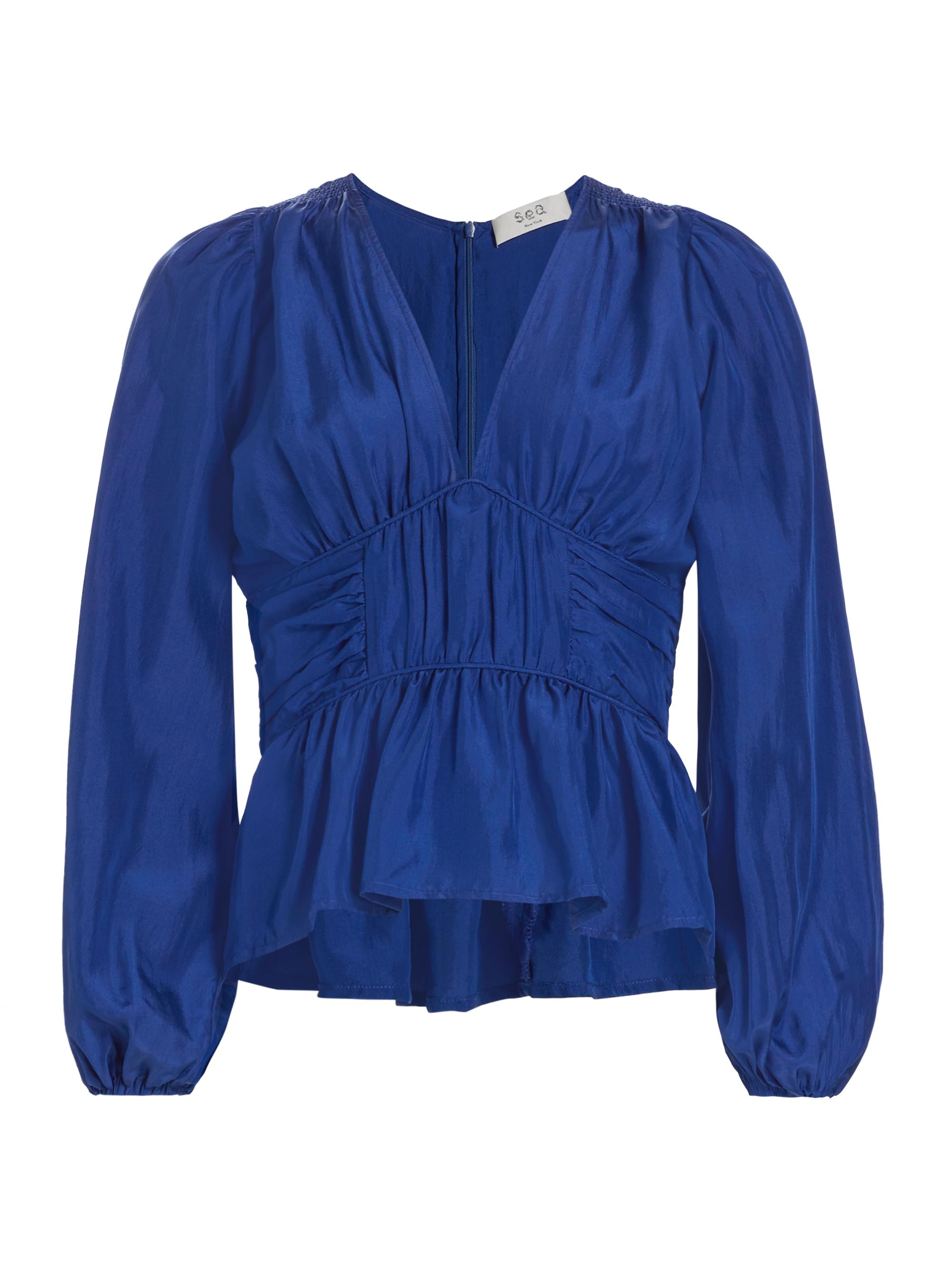 Sea Women's Fabiola Silk Ruched Blouse - Cobalt