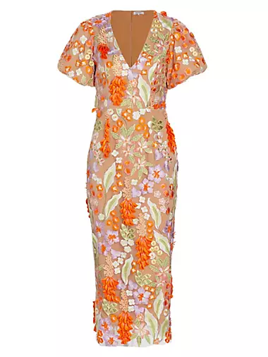 Remix Floral Embroidered Midi-Dress