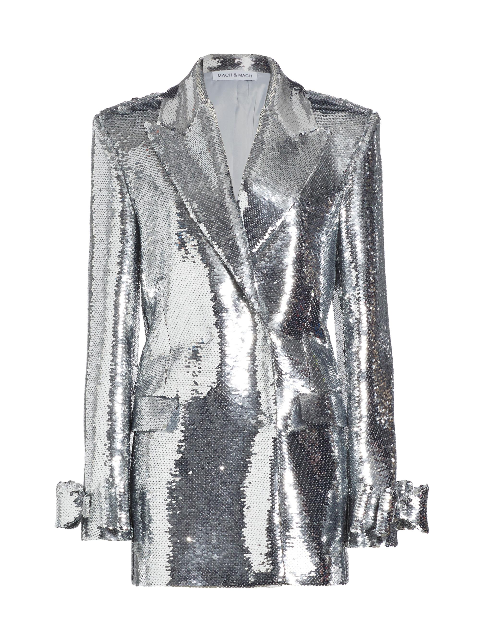 Mach & Mach Women's Sequined Bow-Cuff Blazer Minidress - Silver