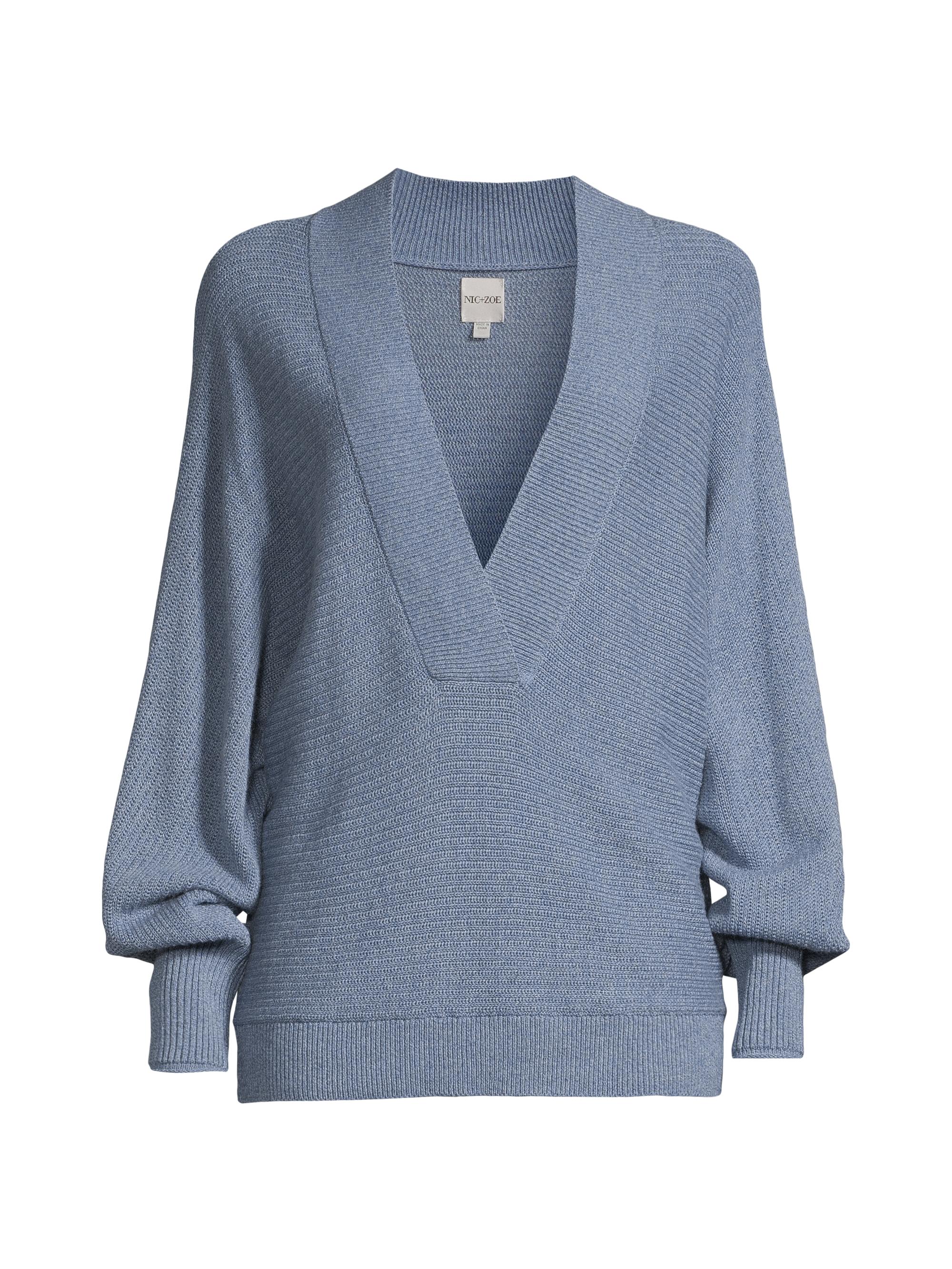 NIC+ZOE Women's Deep Dive V-Neck Sweater - Blue Waves