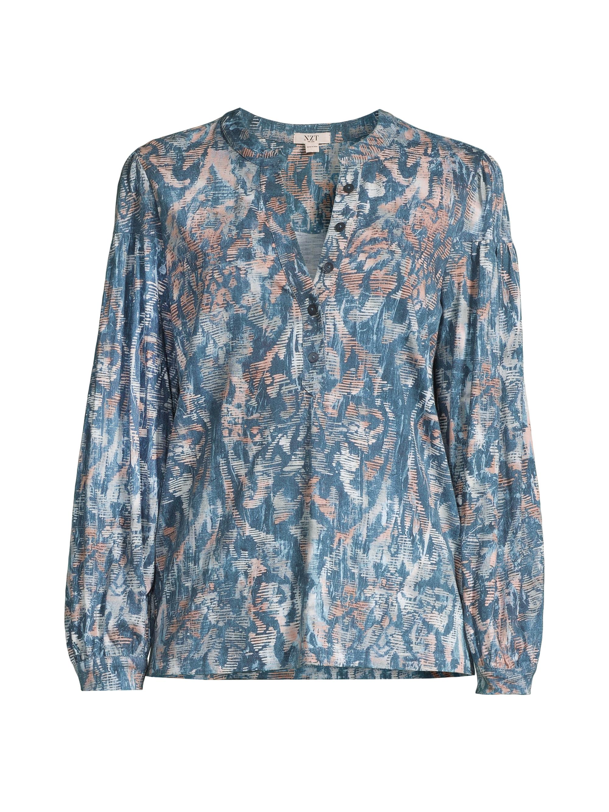 NIC+ZOE Women's Long Sleeve Henley Tee - Watercolor Damask Print, Lightweight Pullover, Hip Length - View #4