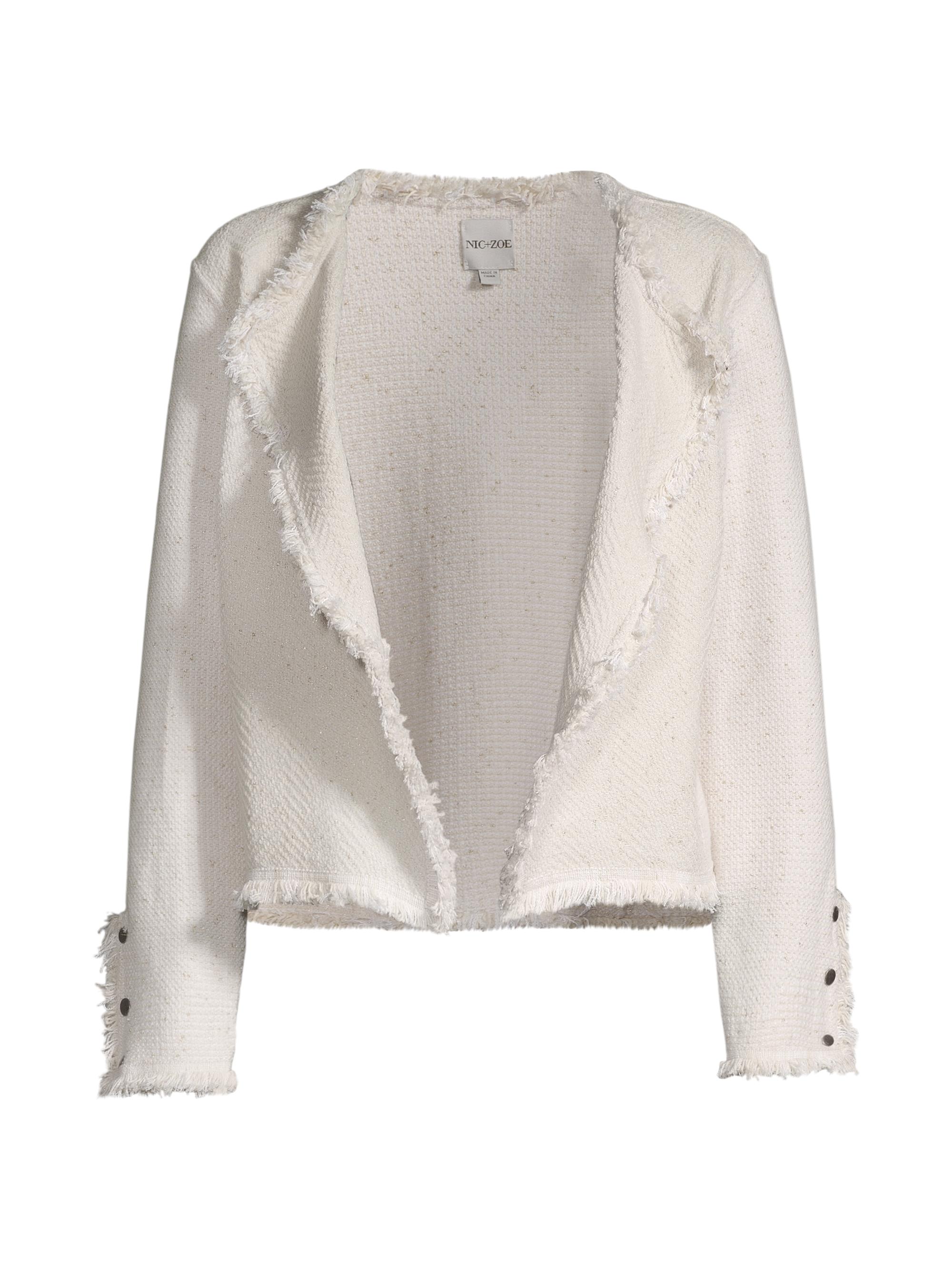 NIC+ZOE Women's Metallic Fringe Mix Knit Jacket - Cream Mix