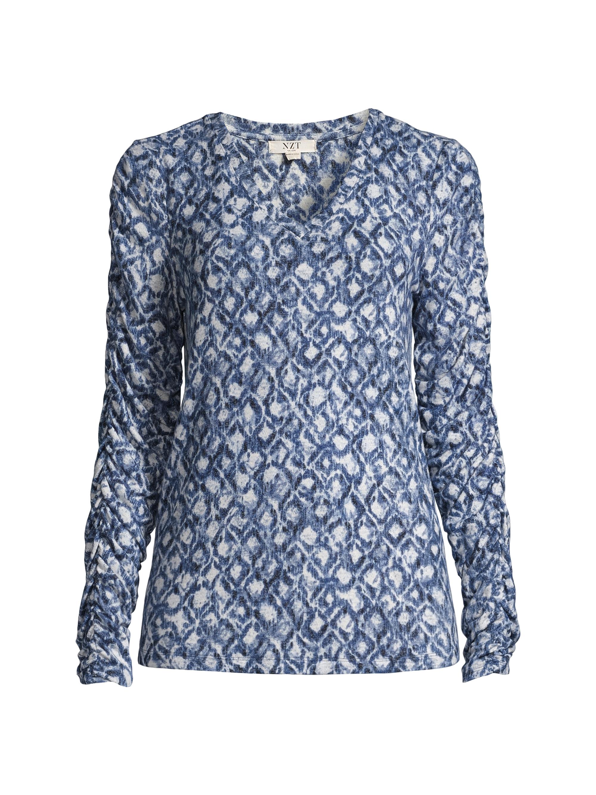 NIC+ZOE Women's Sweet Dreams Geometric V-Neck Top - Blue Multi