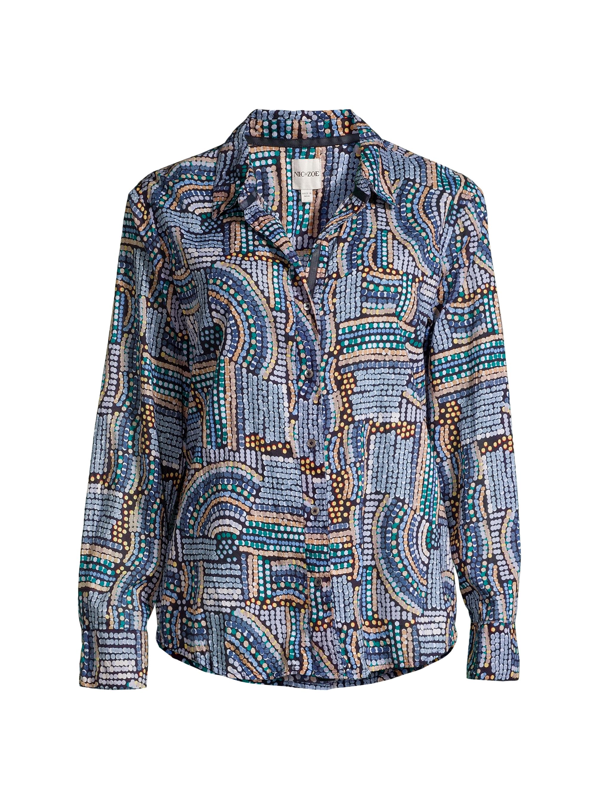 NIC+ZOE Women's Mosaic Crinkled Cotton Shirt - Blue Multi