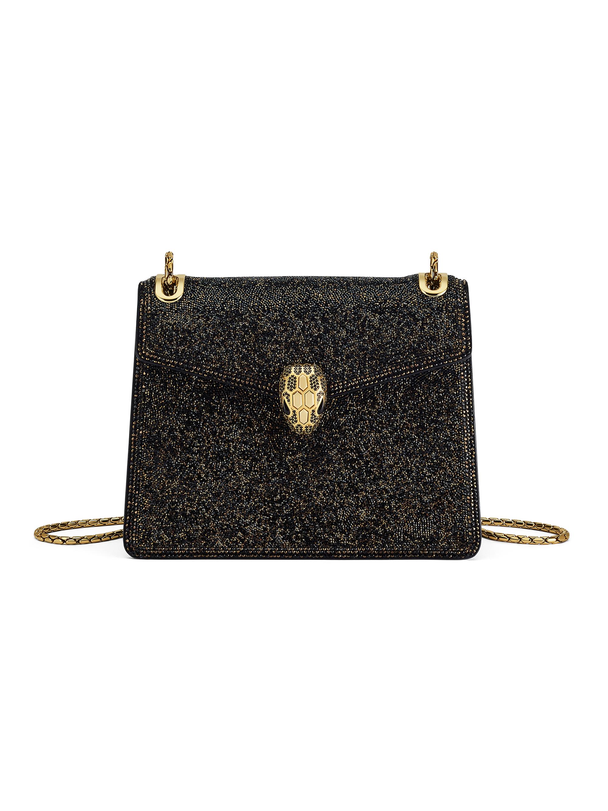 BVLGARI Women's Serpenti Forever Crystal Sparkle Suede Crossbody Bag - Antique Brass
