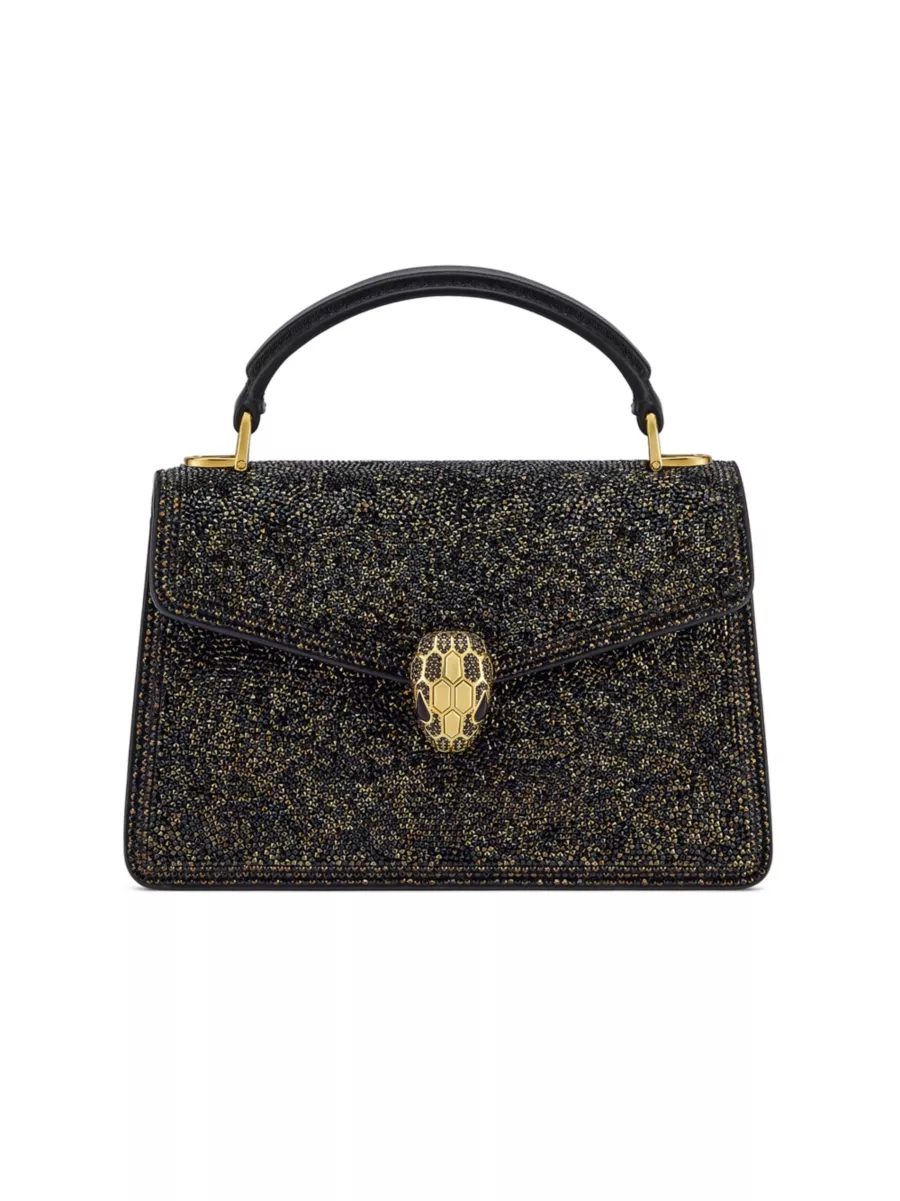 Shop BVLGARI Serpenti Forever Crystal Sparkle Top-Handle Bag Shop BVLGARI Serpenti Forever Crystal Sparkle Top-Handle Bag