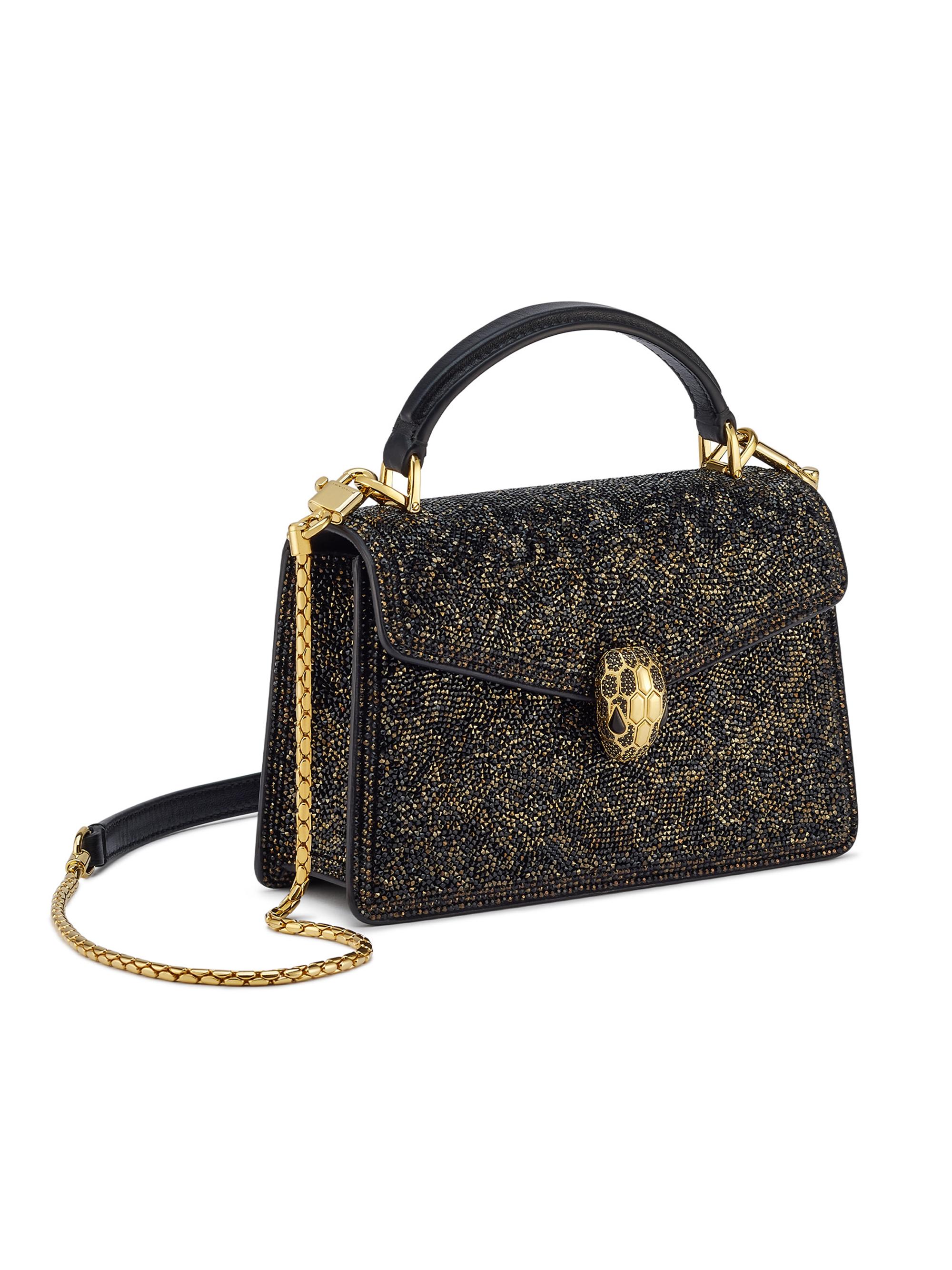 Shop BVLGARI Serpenti Forever Crystal Sparkle Top-Handle Bag  