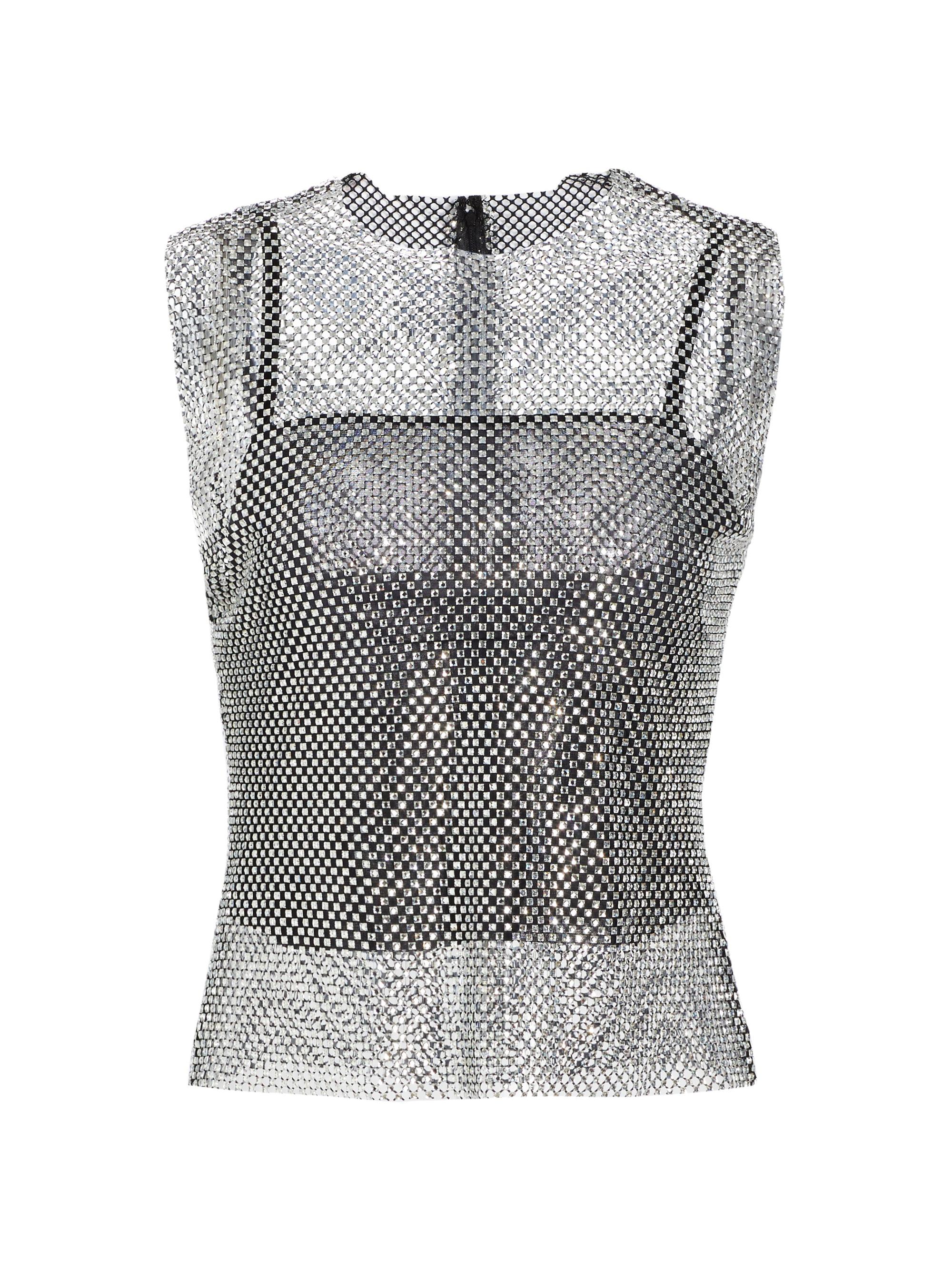 Philosophy di Lorenzo Serafini Women's Fantasy Rhinestone Tulle Sleeveless Top - Fantasy Print Black