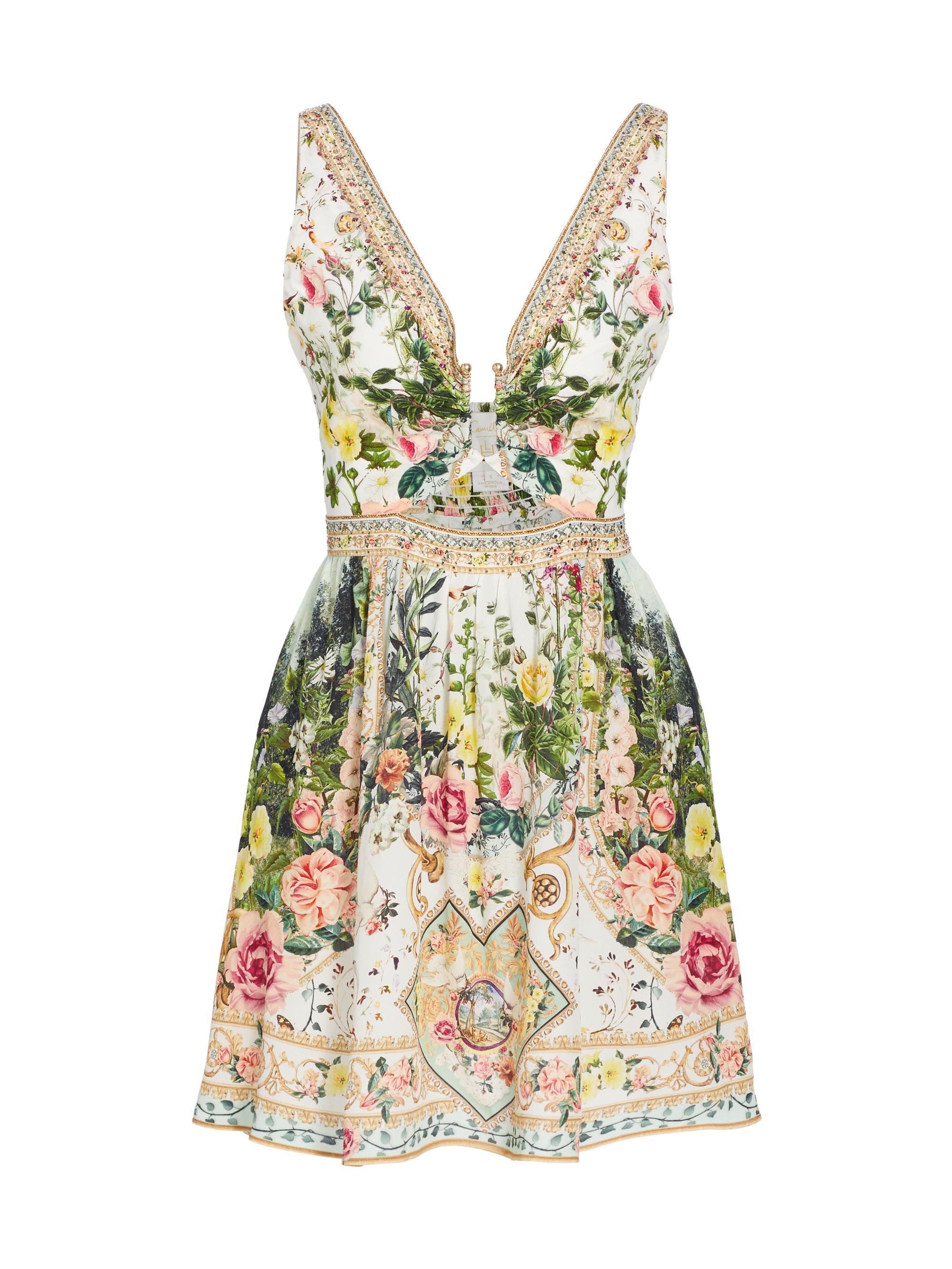 Camilla floral-print silk dress - White