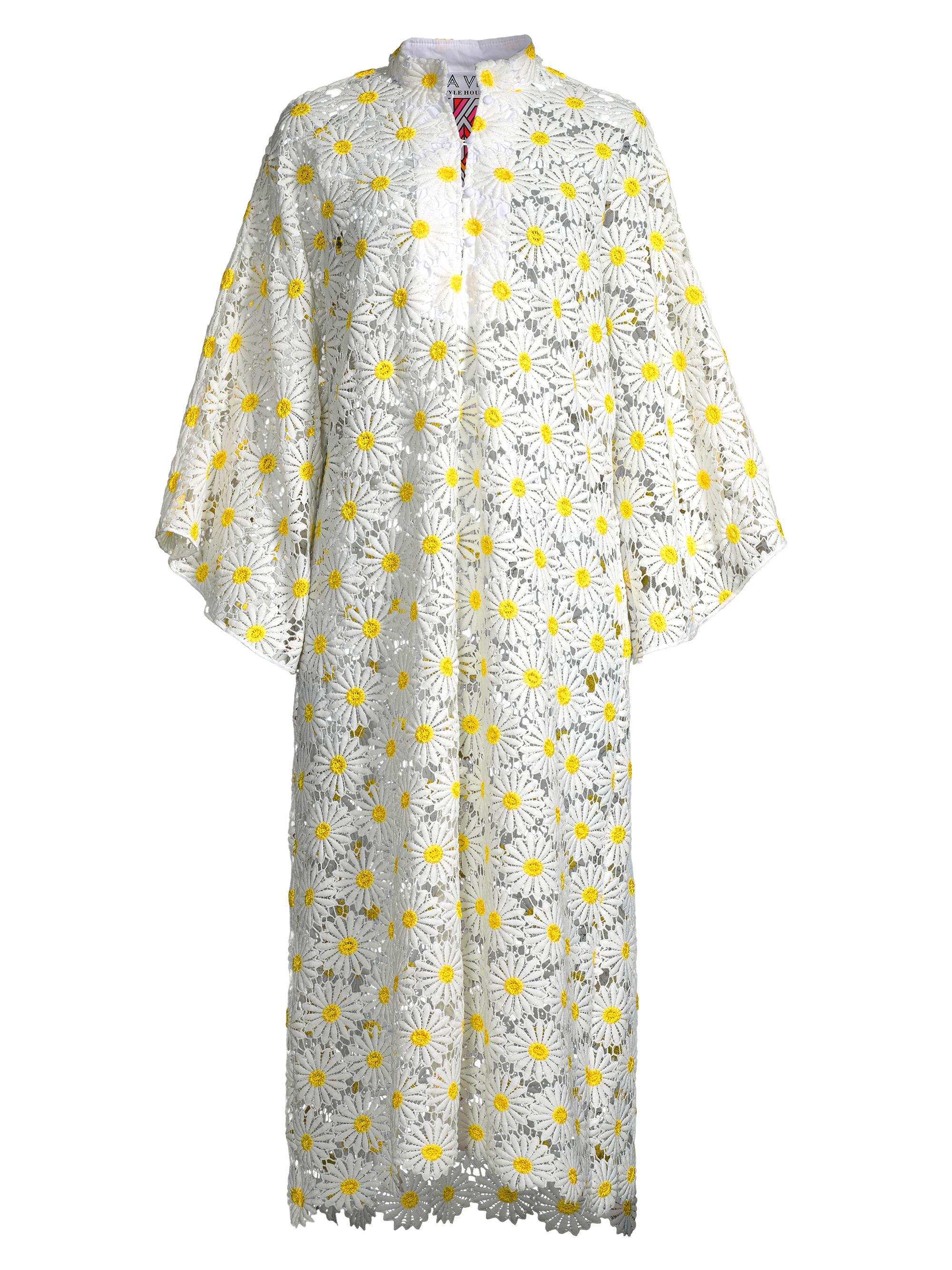 La Vie Style House Women's Floral Lace Maxi Caftan Dress - White Yellow