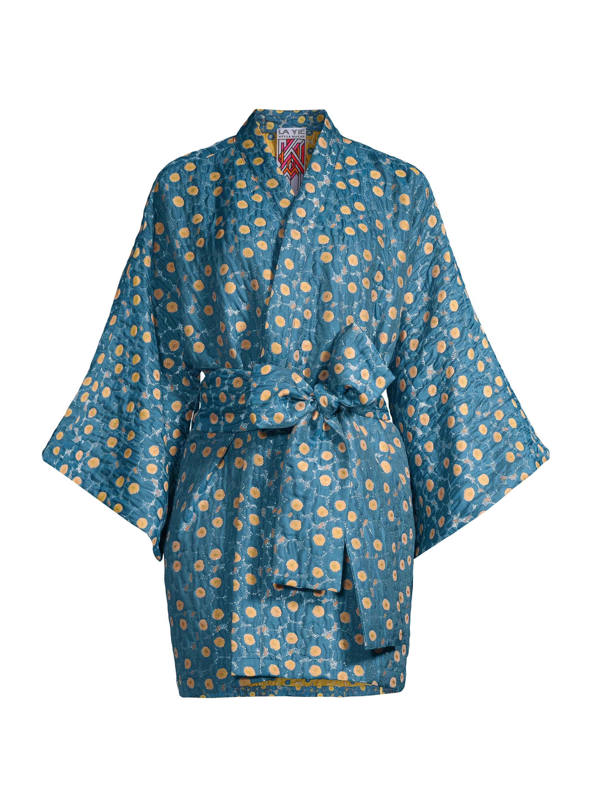 La Vie Style House Women's Daisy-Print Wrap Minidress - Blue Yellow