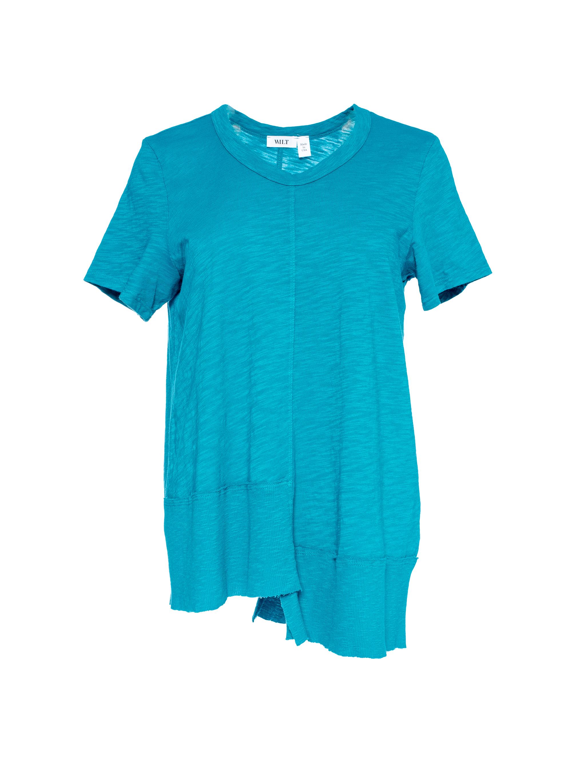 Wilt Women's Shrunken Crew SS Tee Shifted Rib Hem - Azure