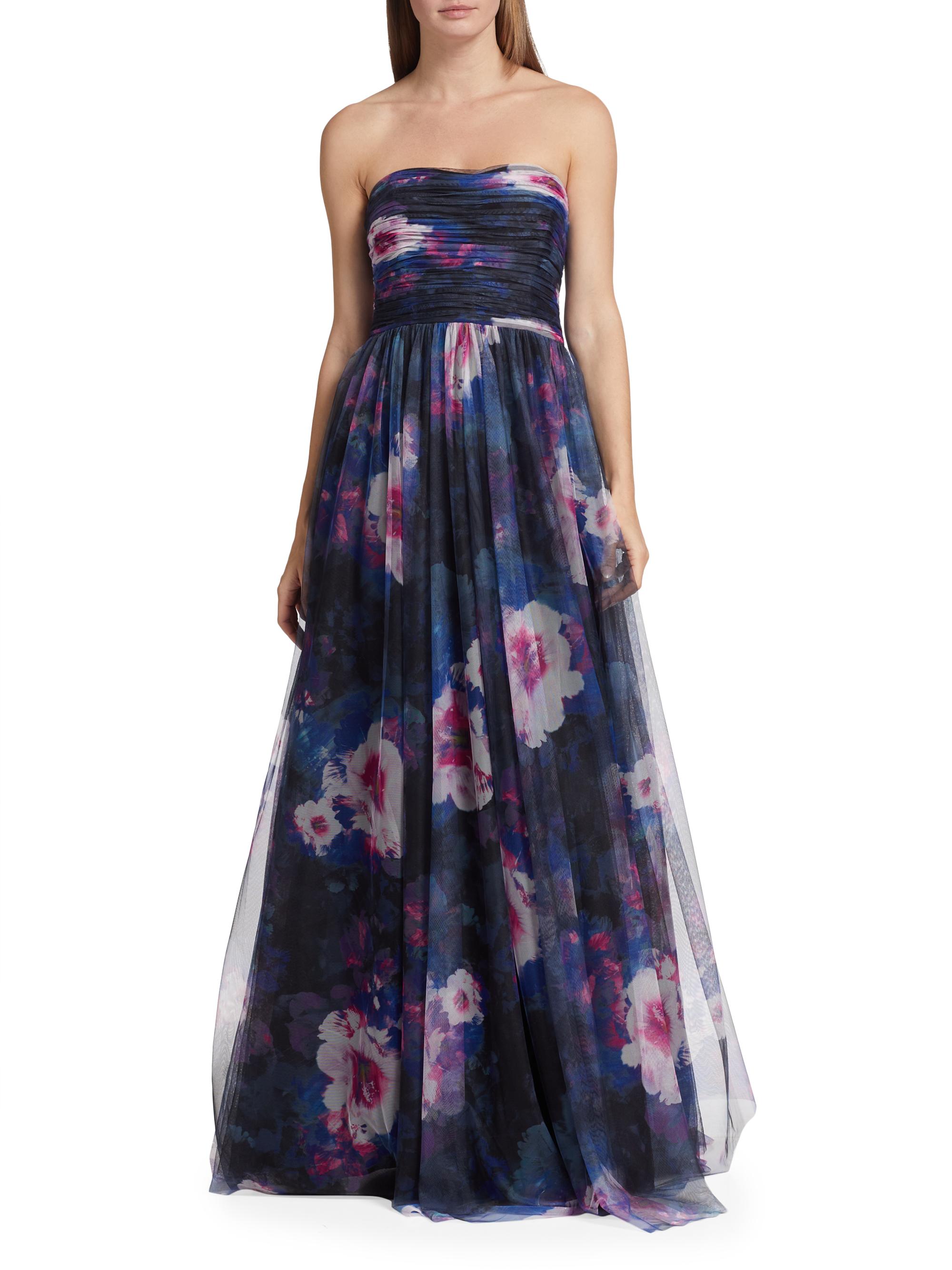 ML Monique Lhuillier Nataly Floral Tulle Strapless Gown | Saks