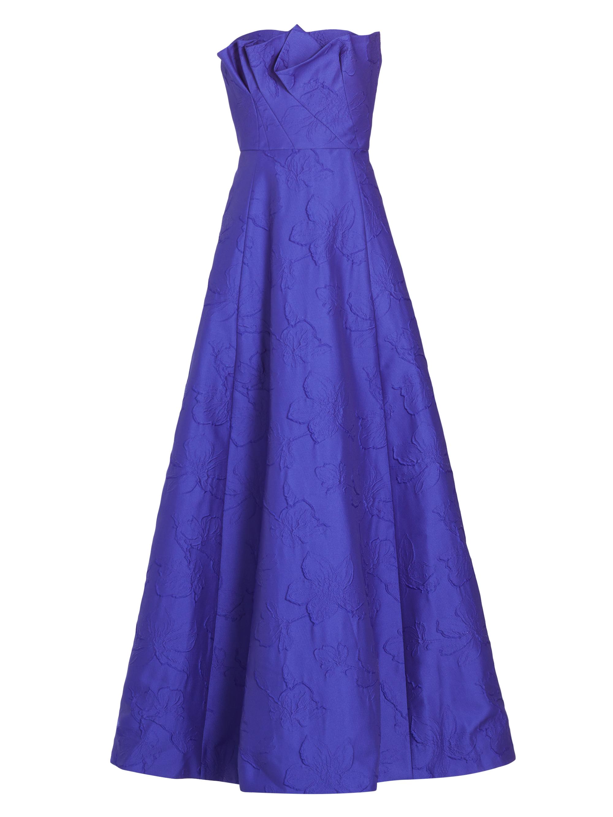 ML Monique Lhuillier Women's Aliana Jacquard Strapless Gown - Cobalt Blue