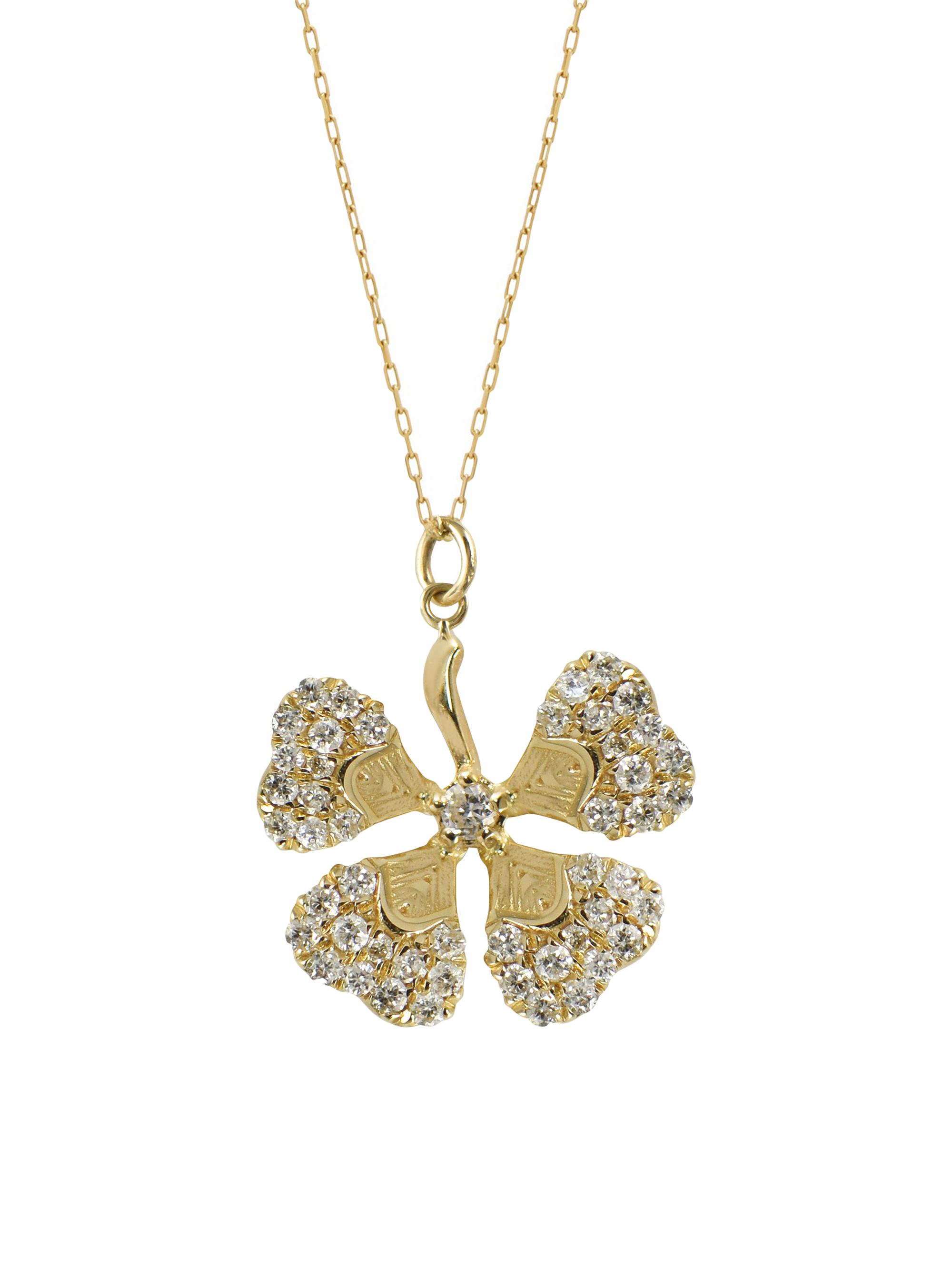 Apples & Figs Women's Garden Of Eden Lucky 14K Yellow Gold & 0.17 TCW Natural Diamond Four-Leaf Clover Pendant Necklace - Gold