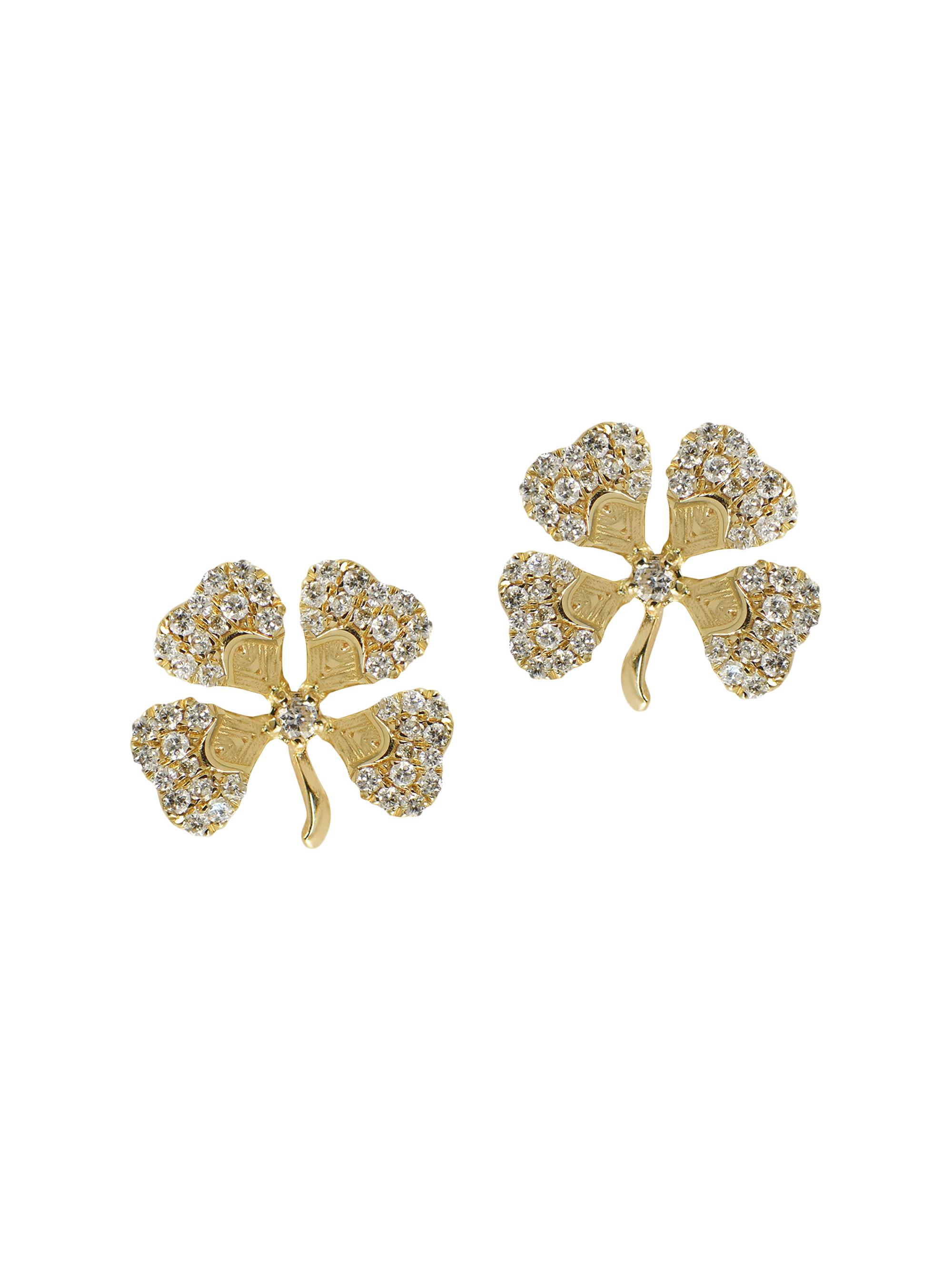 Apples & Figs Women's Garden Of Eden Lucky 14K Yellow Gold & 0.34 TCW Natural Diamond Four-Leaf Clover Stud Earrings - Gold