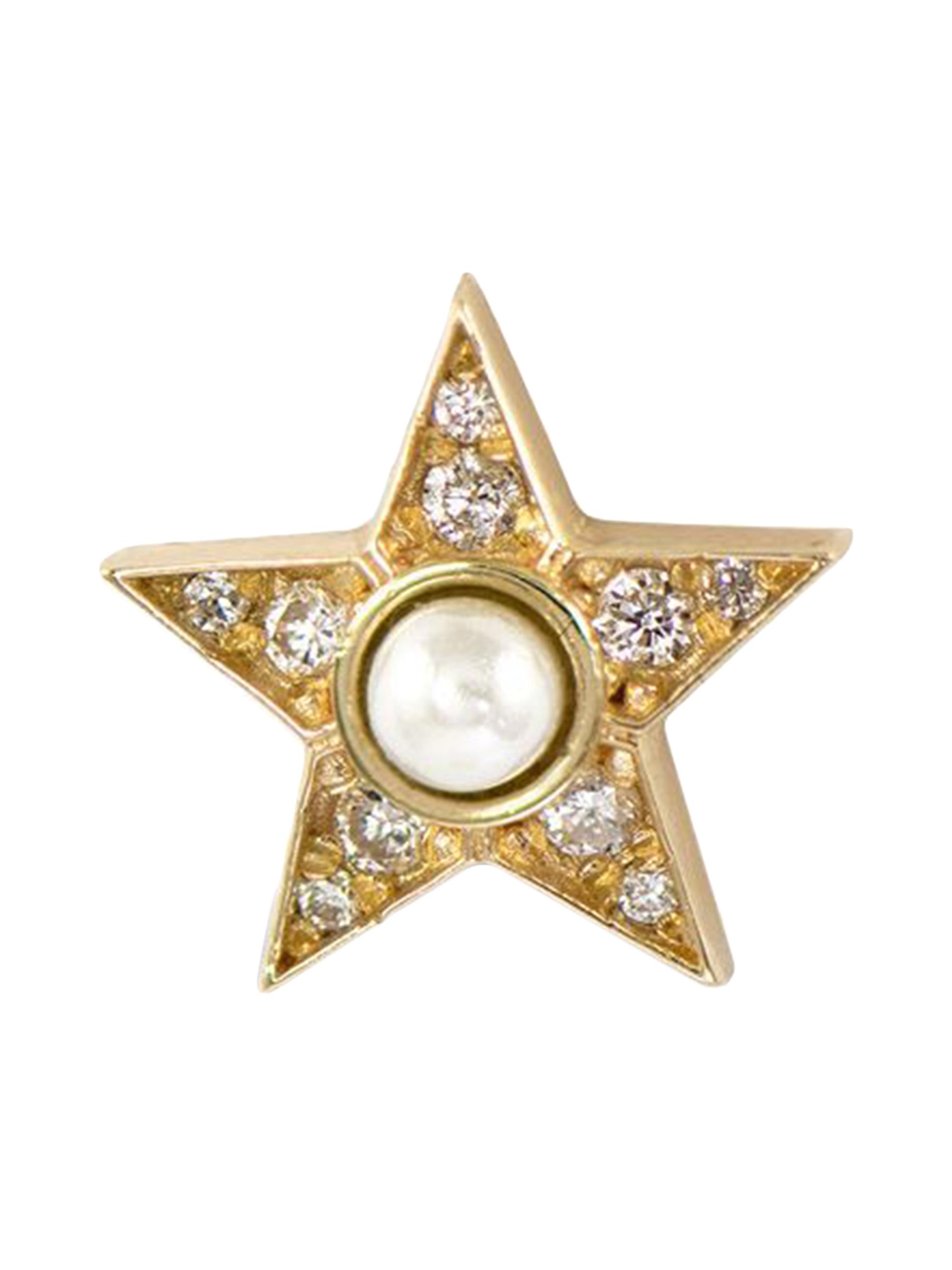 Apples & Figs Women's Garden Of Eden 14K Yellow Gold, Freshwater Pearl & 0.18 TCW Natural Diamond Star Stud Earring - Gold
