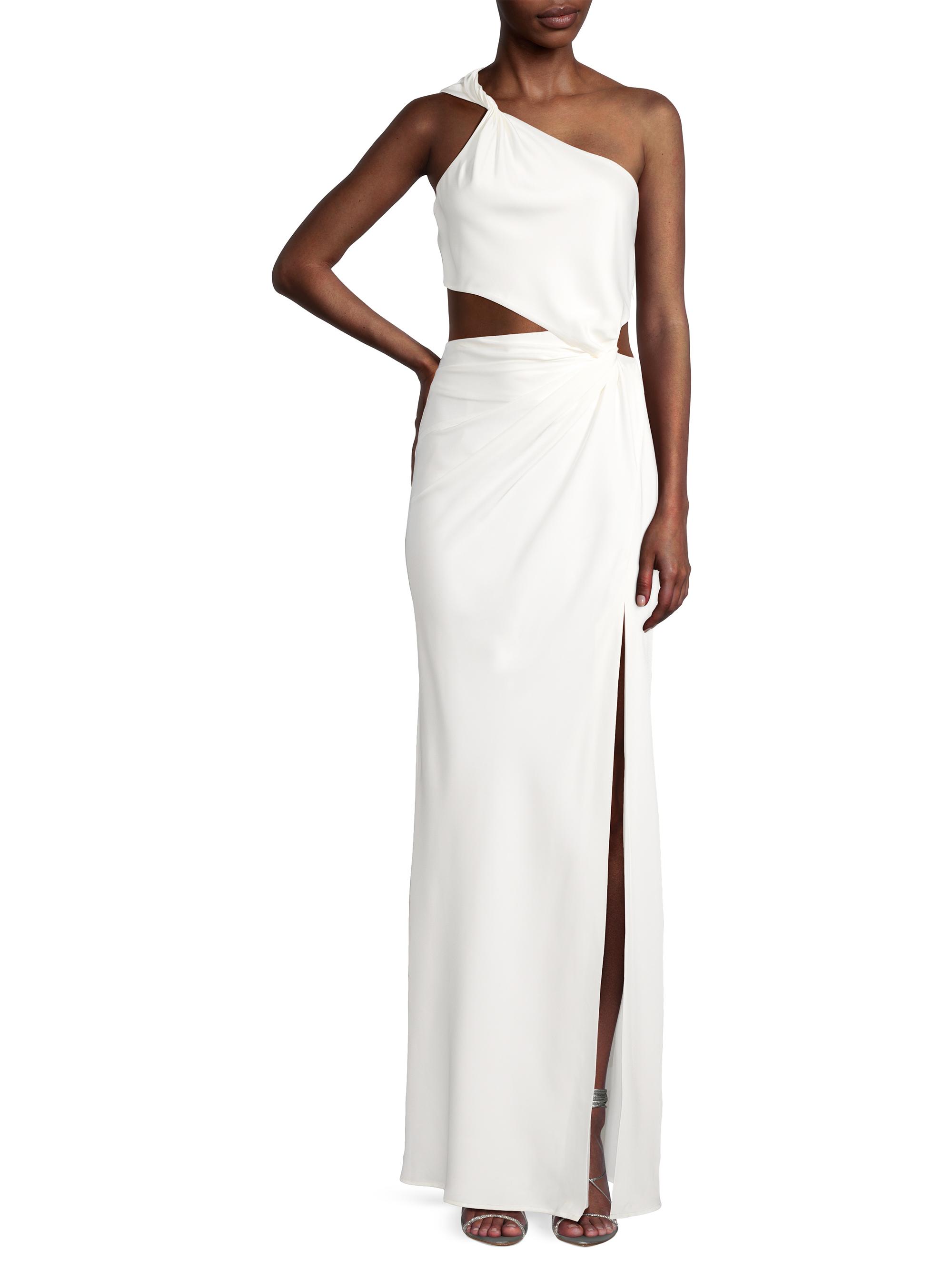 open lace back dress Elegant One Shoulder Mermaid Side Slit Soft Satin Bridesmaid Dresses main image 0
