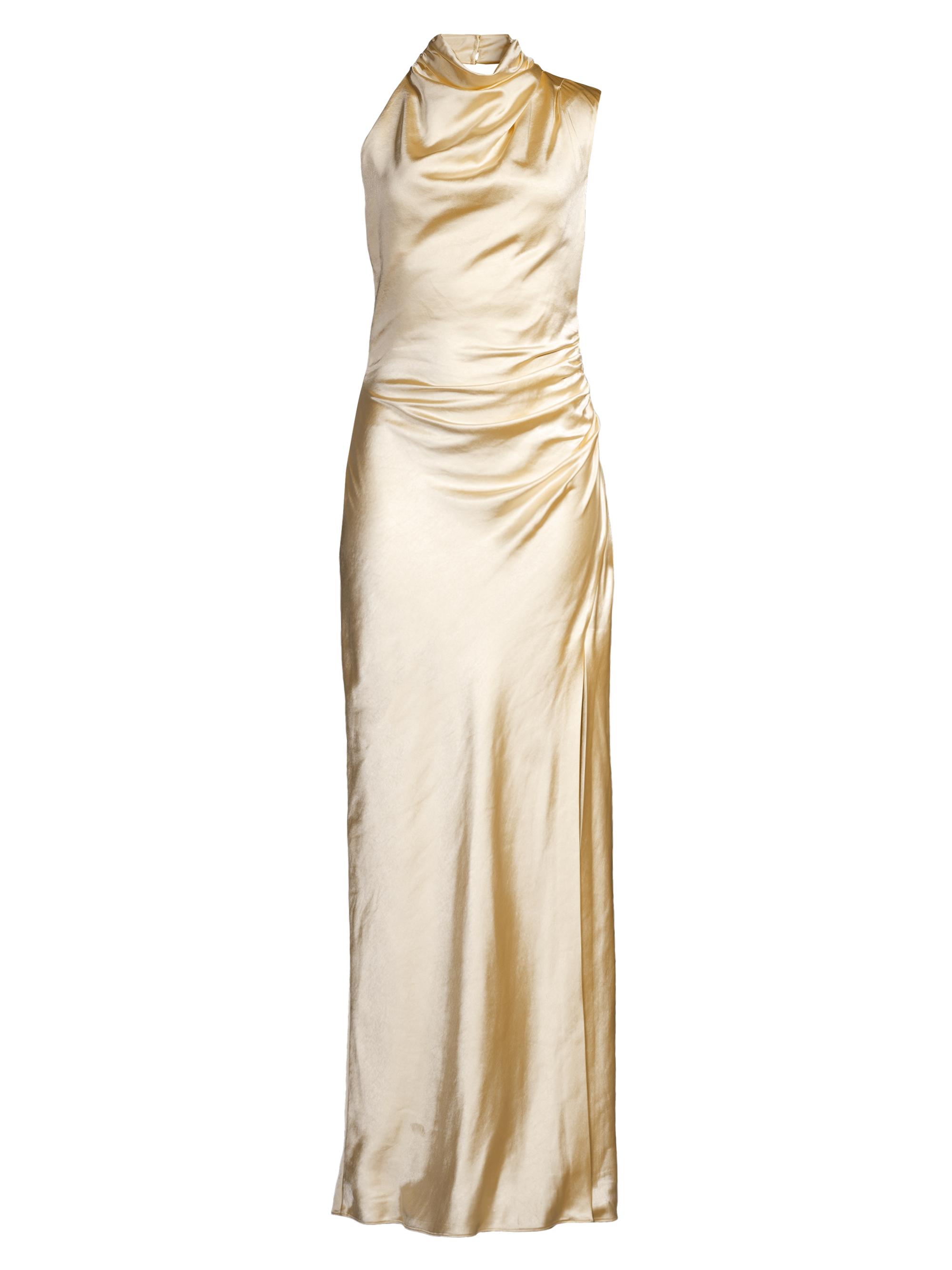 Misha Women's Constantina Satin Ruched Asymmetric Maxi Dress - Soft Gold