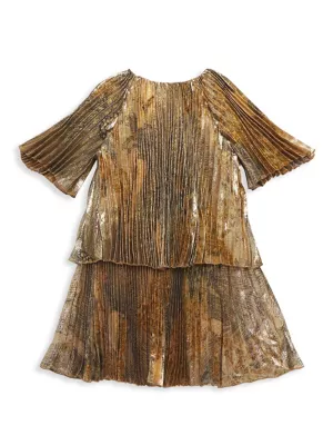 Reiss Girl's Rhea Metallic Animal-Print Pleated Dress | Saks Fifth Avenue