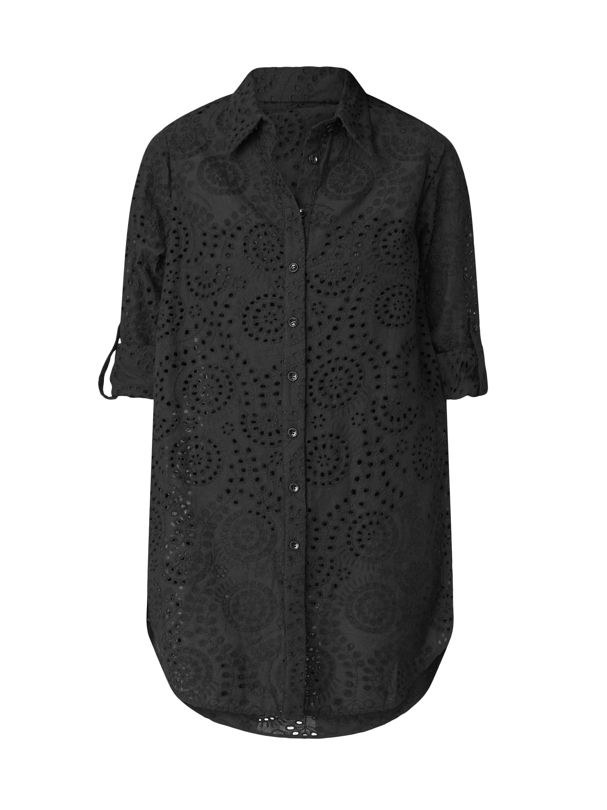 Shoshanna Women's Eyelet-Embroidered Cover-Up Shirtdress - Jet