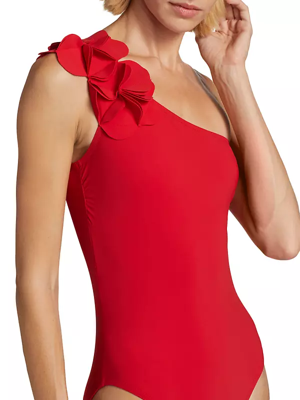 La'mor 38 Full Piece One Shoulder Gathered Front Swimsuit in Red