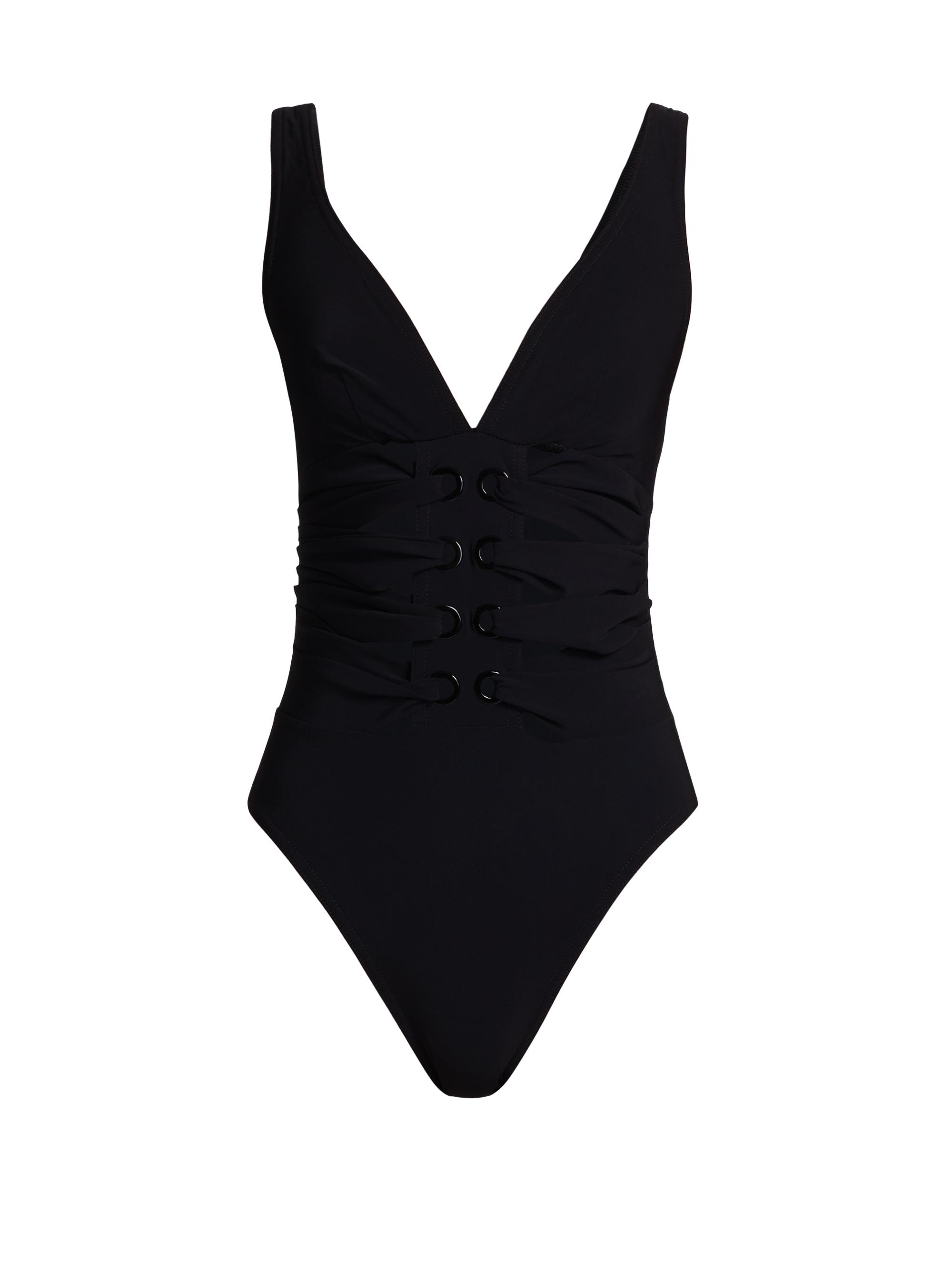 Karla Colletto Swim Women's Lucy Lace-Up One-Piece Swimsuit - Black