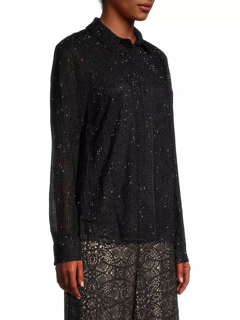Shop Kobi Halperin Lucia Embellished Stretch Lace Button-Front Blouse |  Saks Fifth Avenue