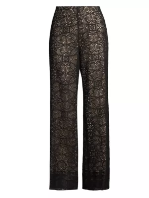 Y#39;s graphic-print flared trousers - Black