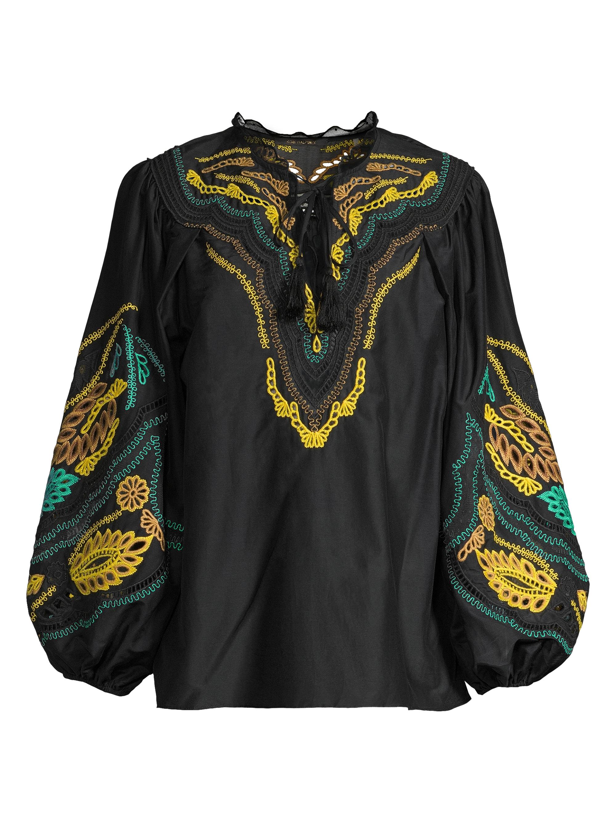 Kobi Halperin Women's Kehlani Embroidered Cotton-Silk Blouse - Black