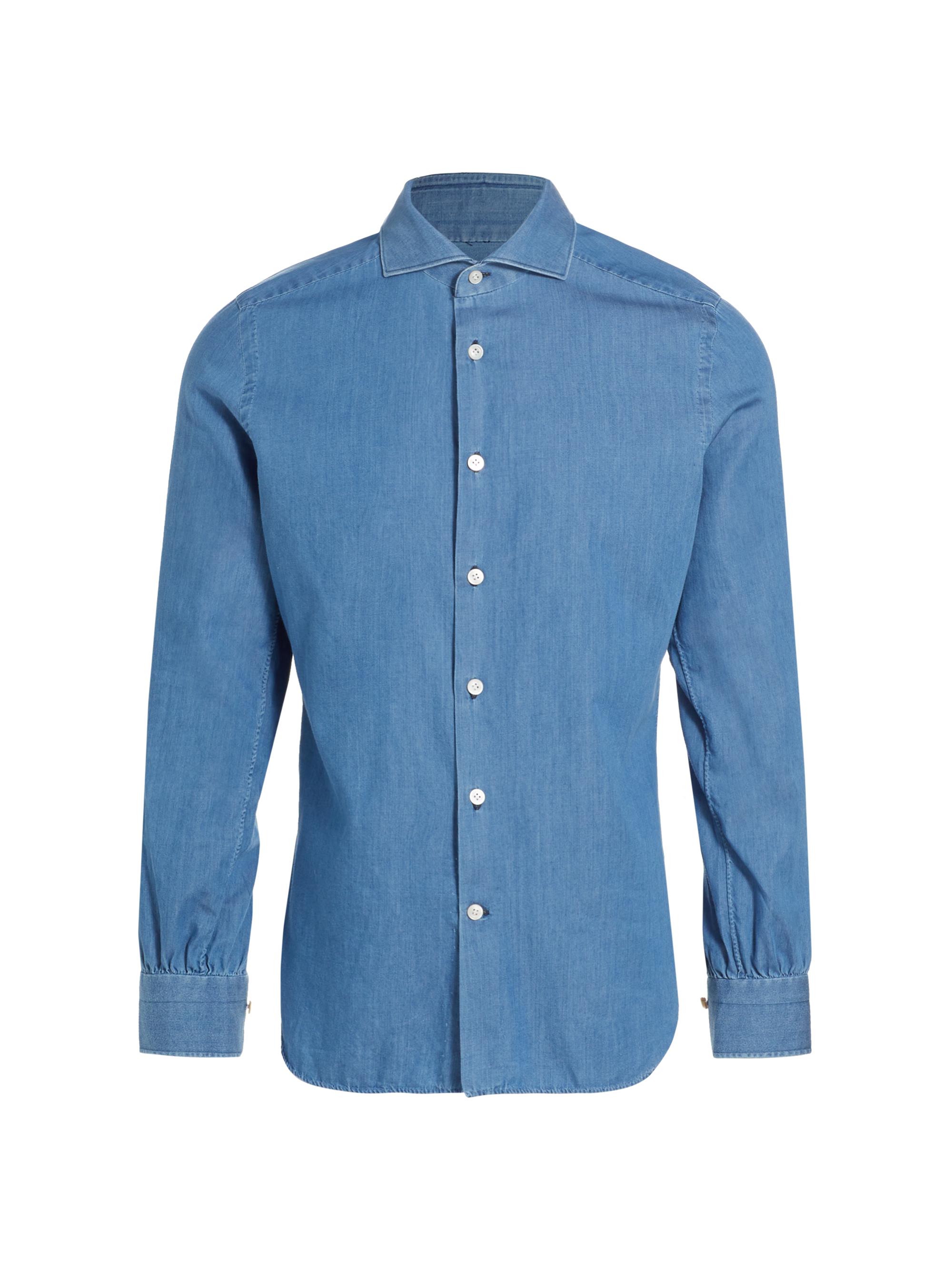 Kiton Men's Man Washed Cotton Button-Up Shirt - Celestial Blue